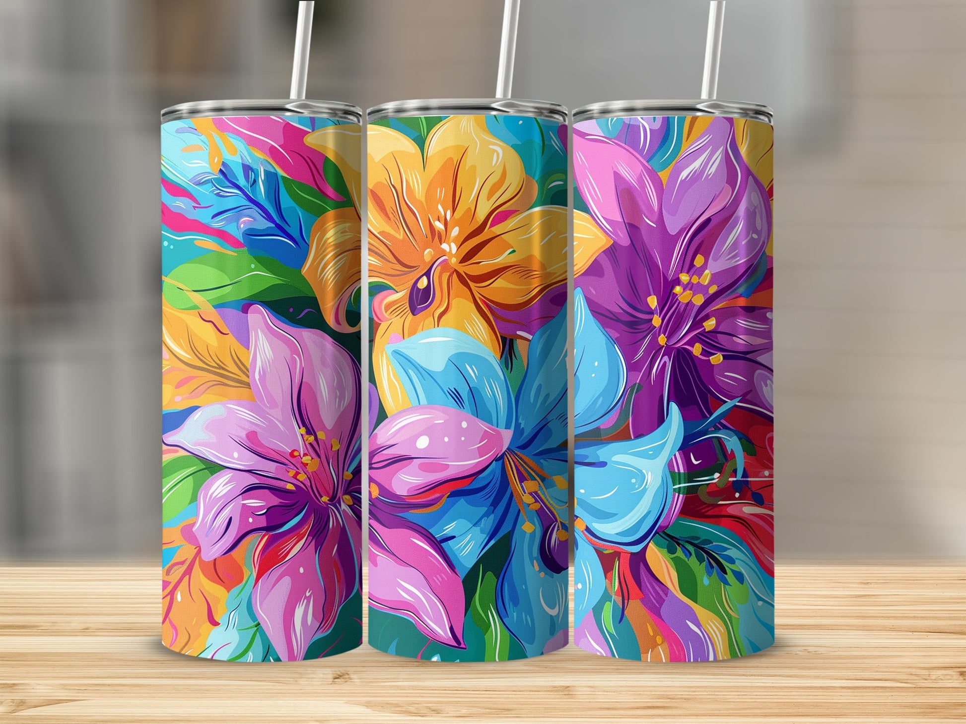 Colorful Floral Print Insulated Tumbler Drinkware