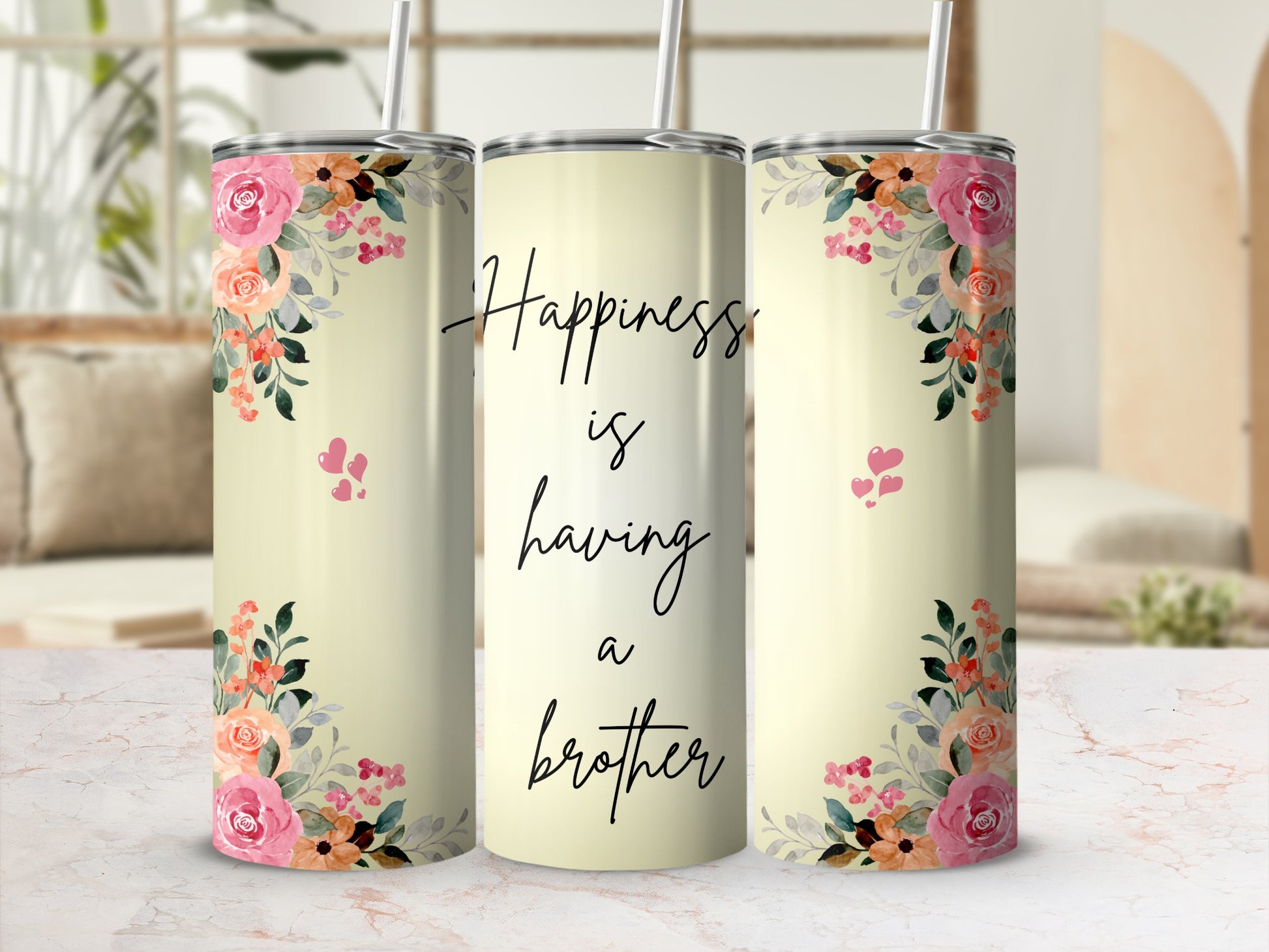 Happiness is having a brother floral tumbler
