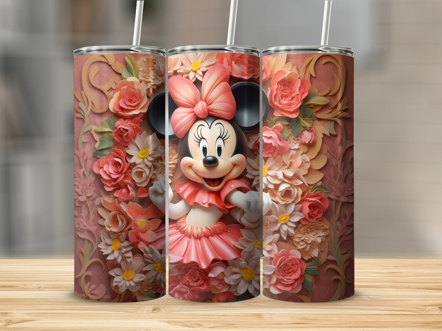 Minnie Mouse and Floral Print Tumbler with Straw