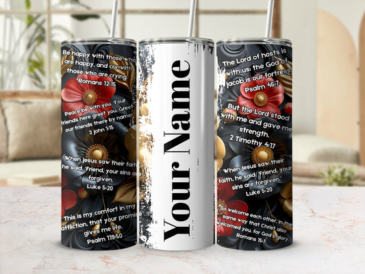 Inspirational Bible Verses Black Floral Tumbler