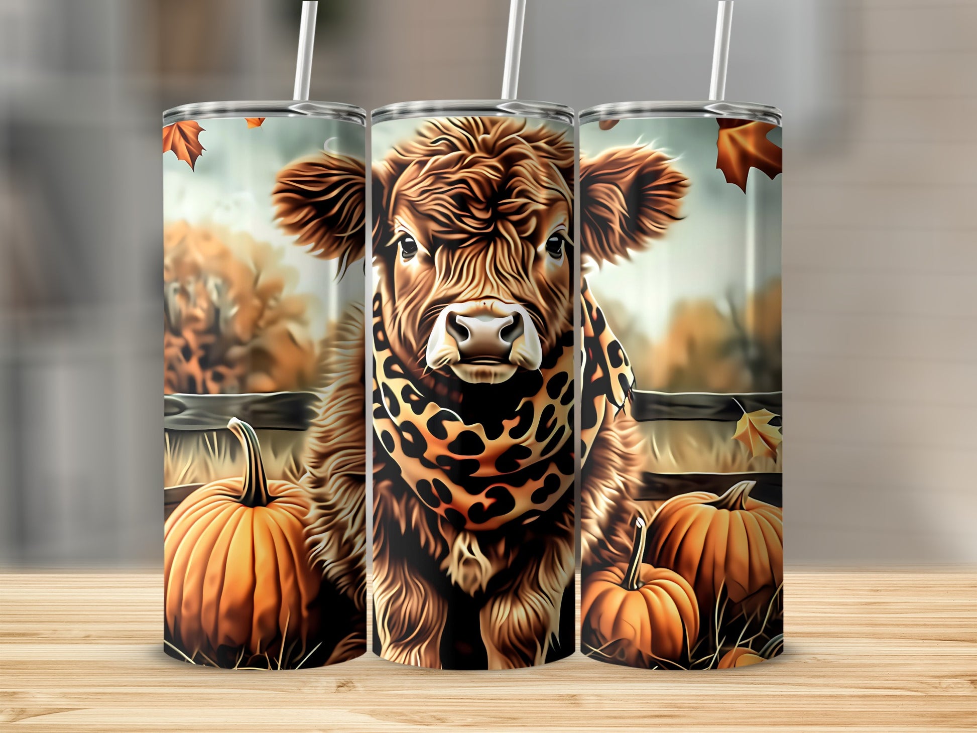 Highland Cow and Pumpkin Tumblers Fall Drinkware Set