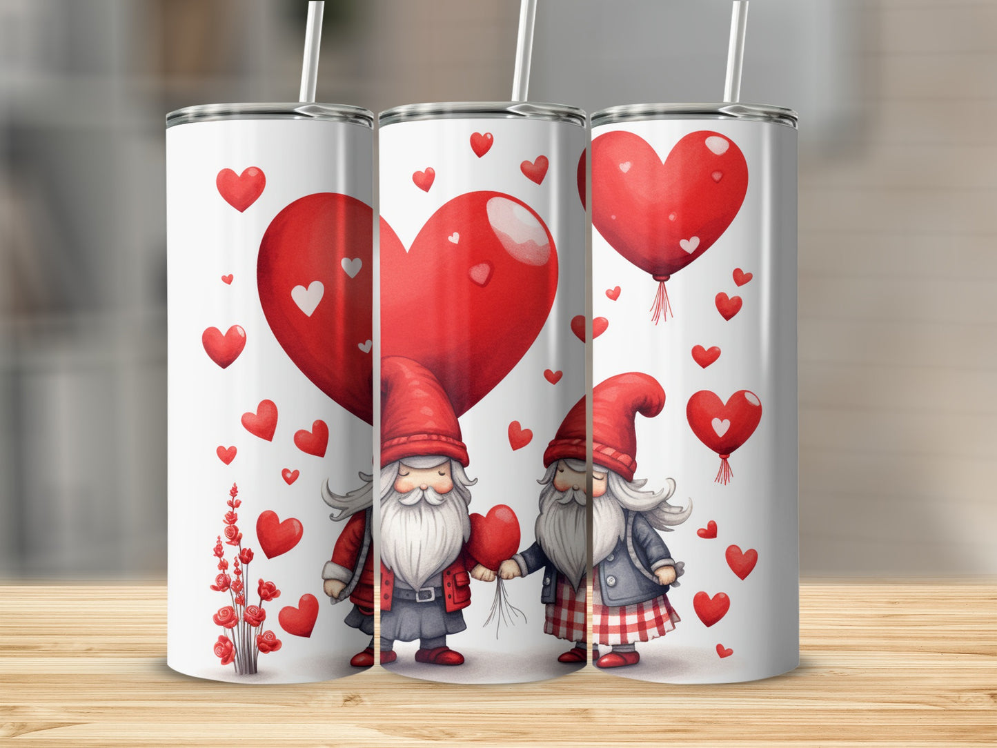 Whimsical Valentine's Day Gnomes Tumbler Design