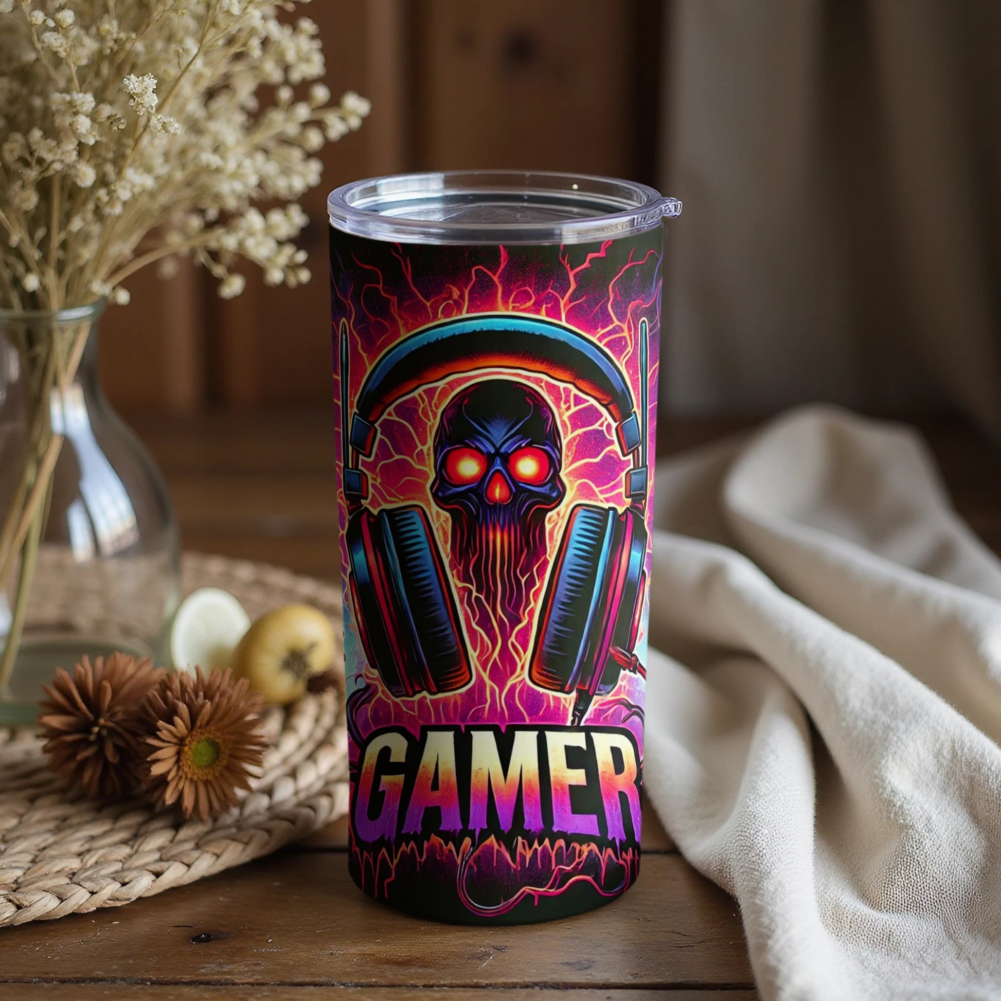 Gamer Skull with Headphones Travel Mug