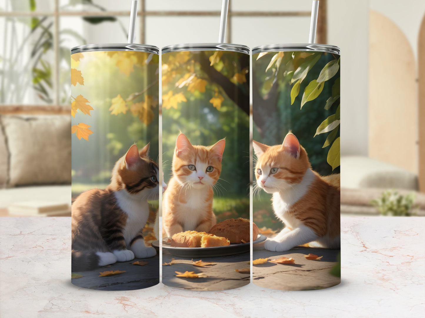 Three Adorable Kittens Autumn Scene Outdoor Sunlight product type