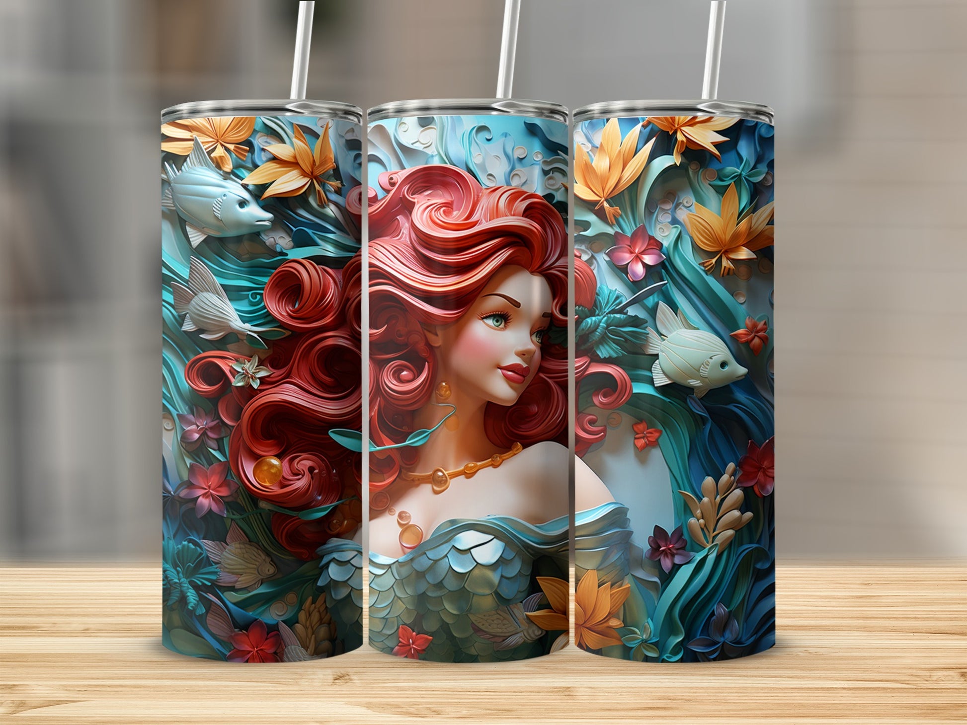 Enchanting Mermaid Art with Red Hair Tumbler