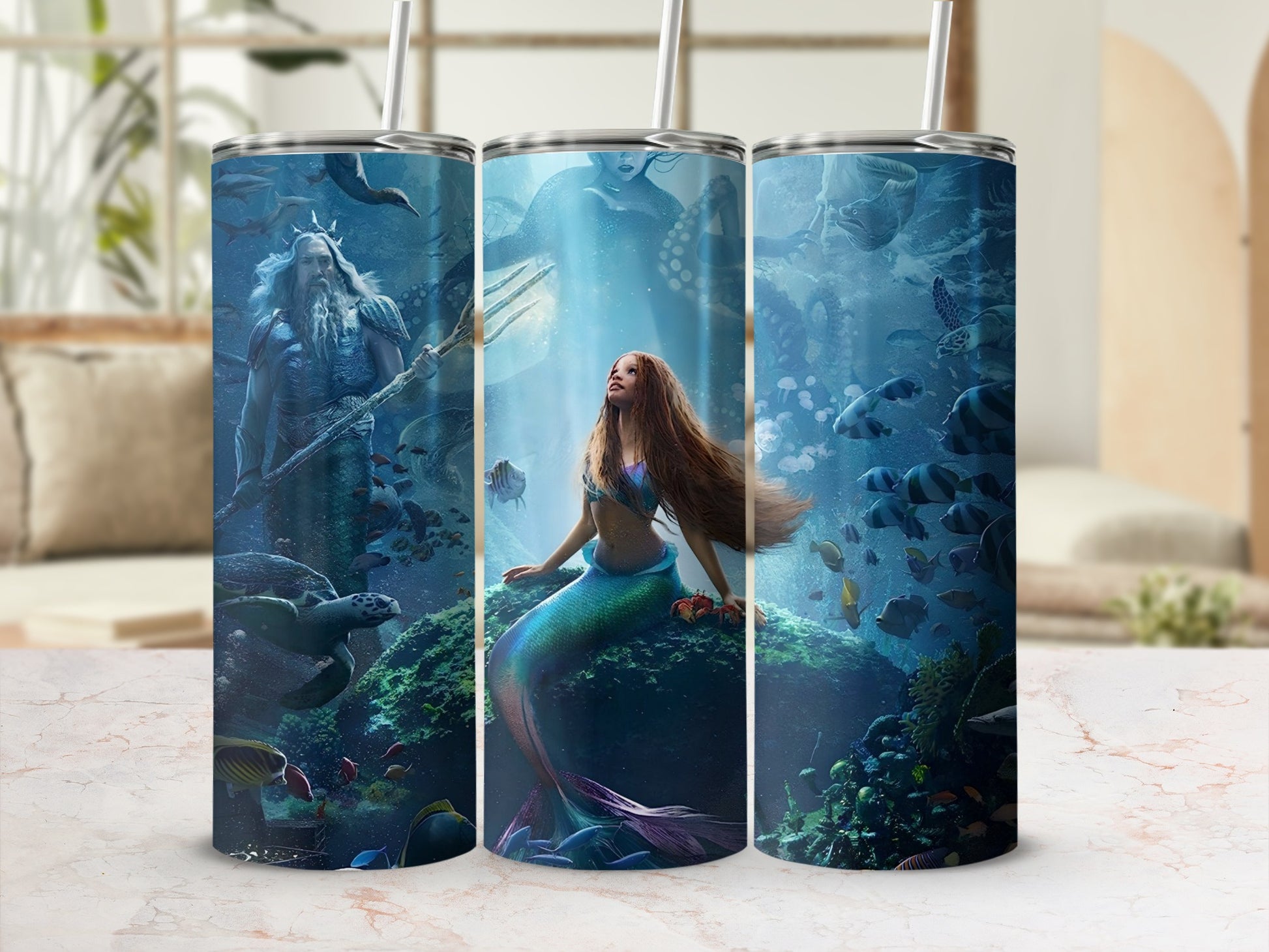 Mermaid and Underwater King Scene Tumbler Product
