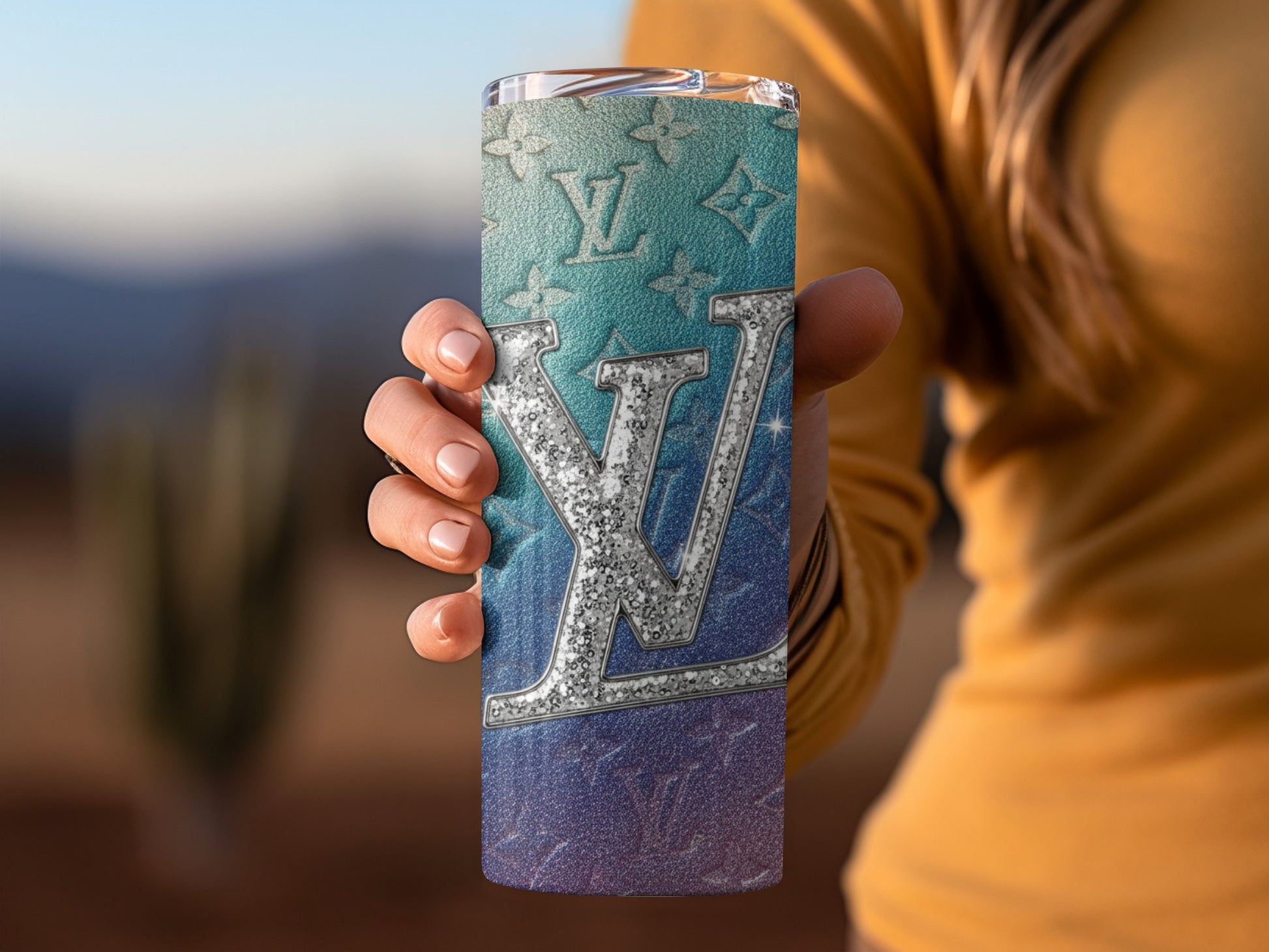 Sparkling Gradient Tumbler with Artistic Logo Design