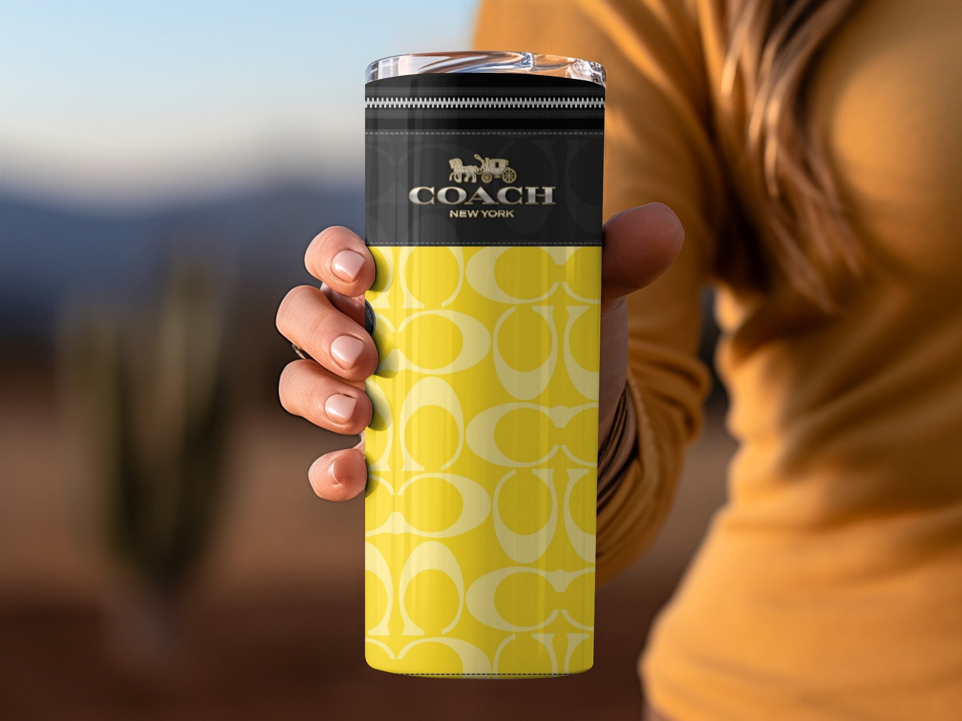Bright Yellow Coach New York Branded Travel Mug