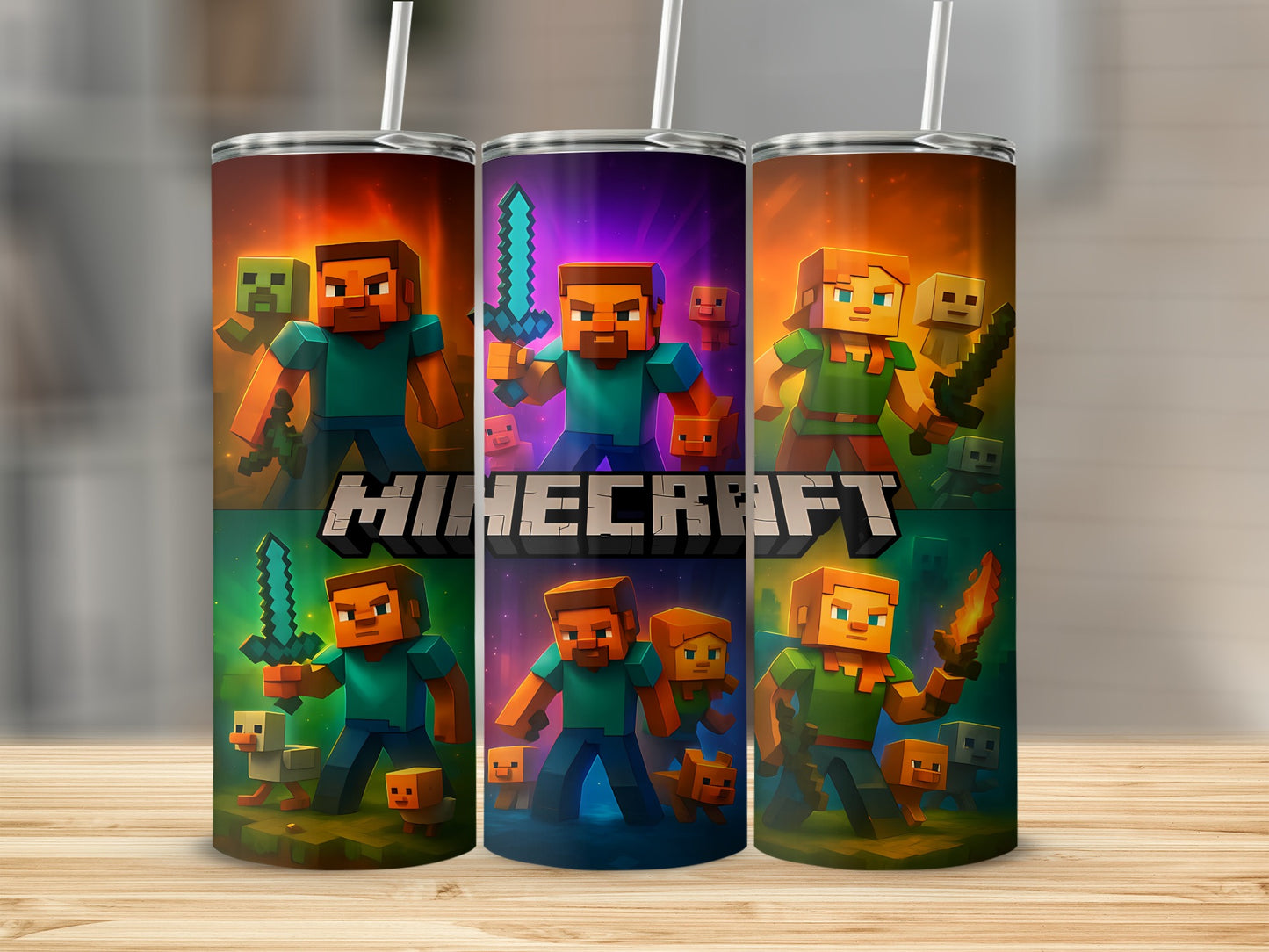 Minecraft Themed Tumbler with Iconic Characters