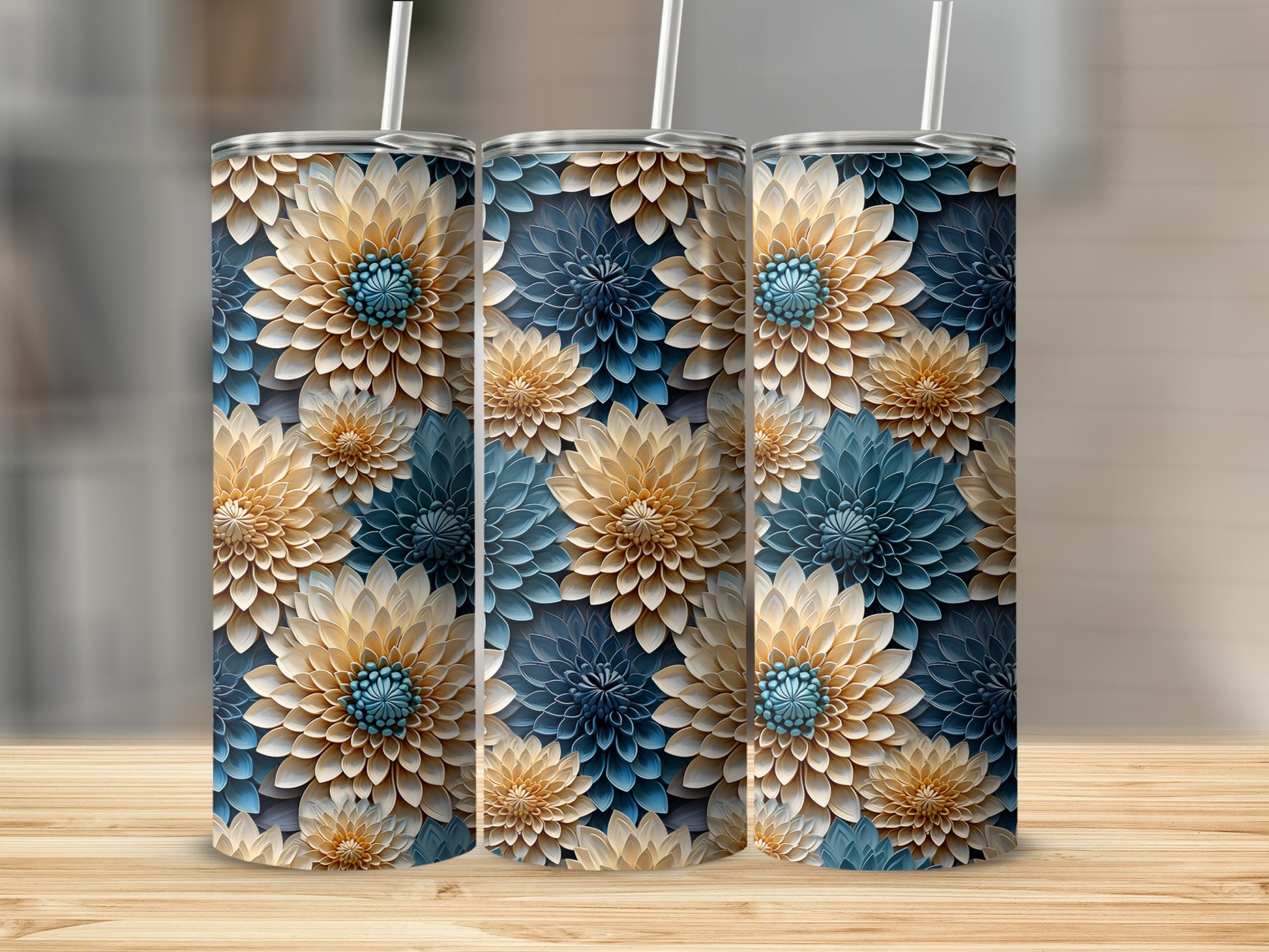 Elegant Floral Drink Tumbler with Straw Beverage Holder
