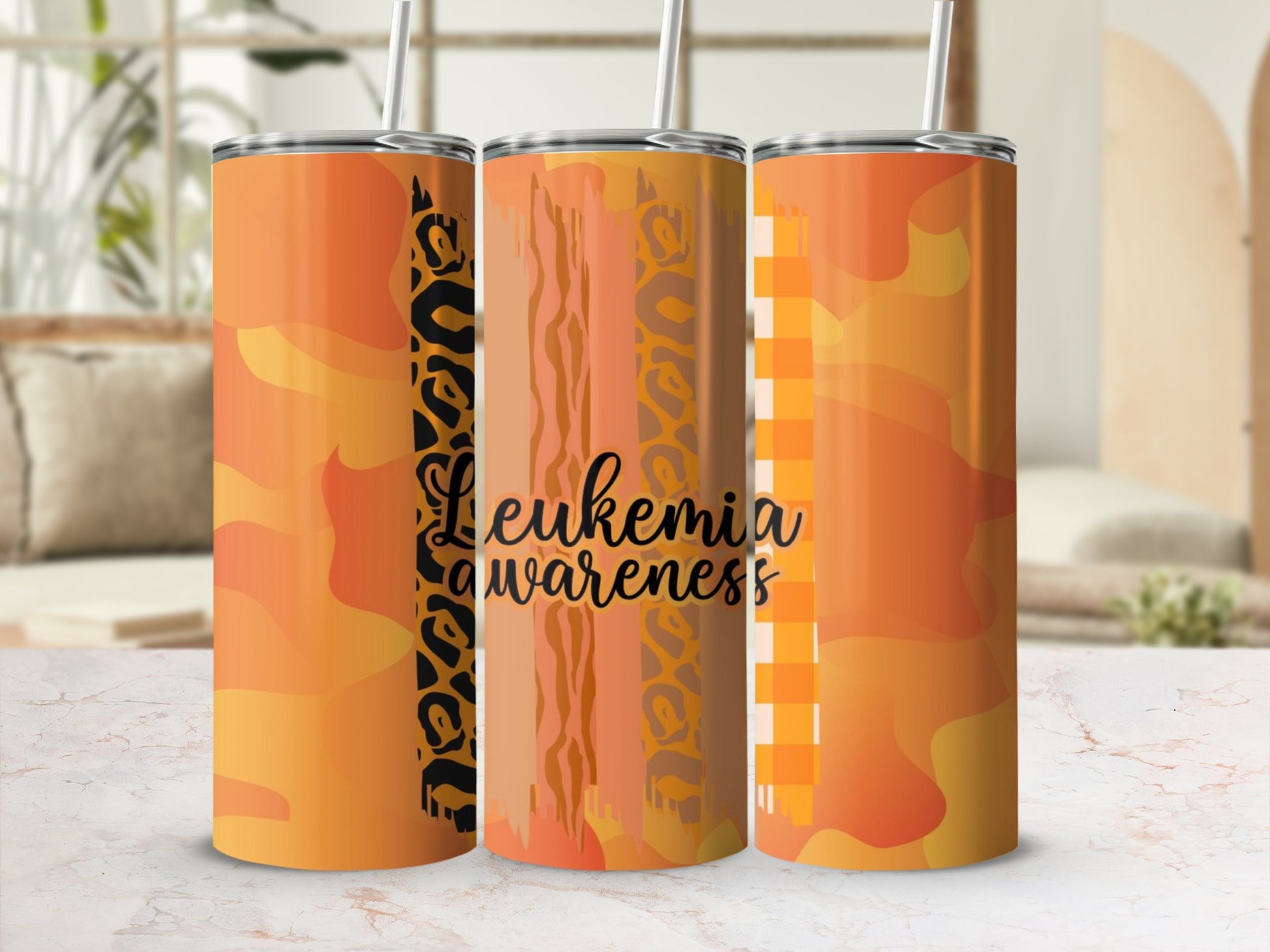 Leukemia Awareness Orange Print Tumbler Cup