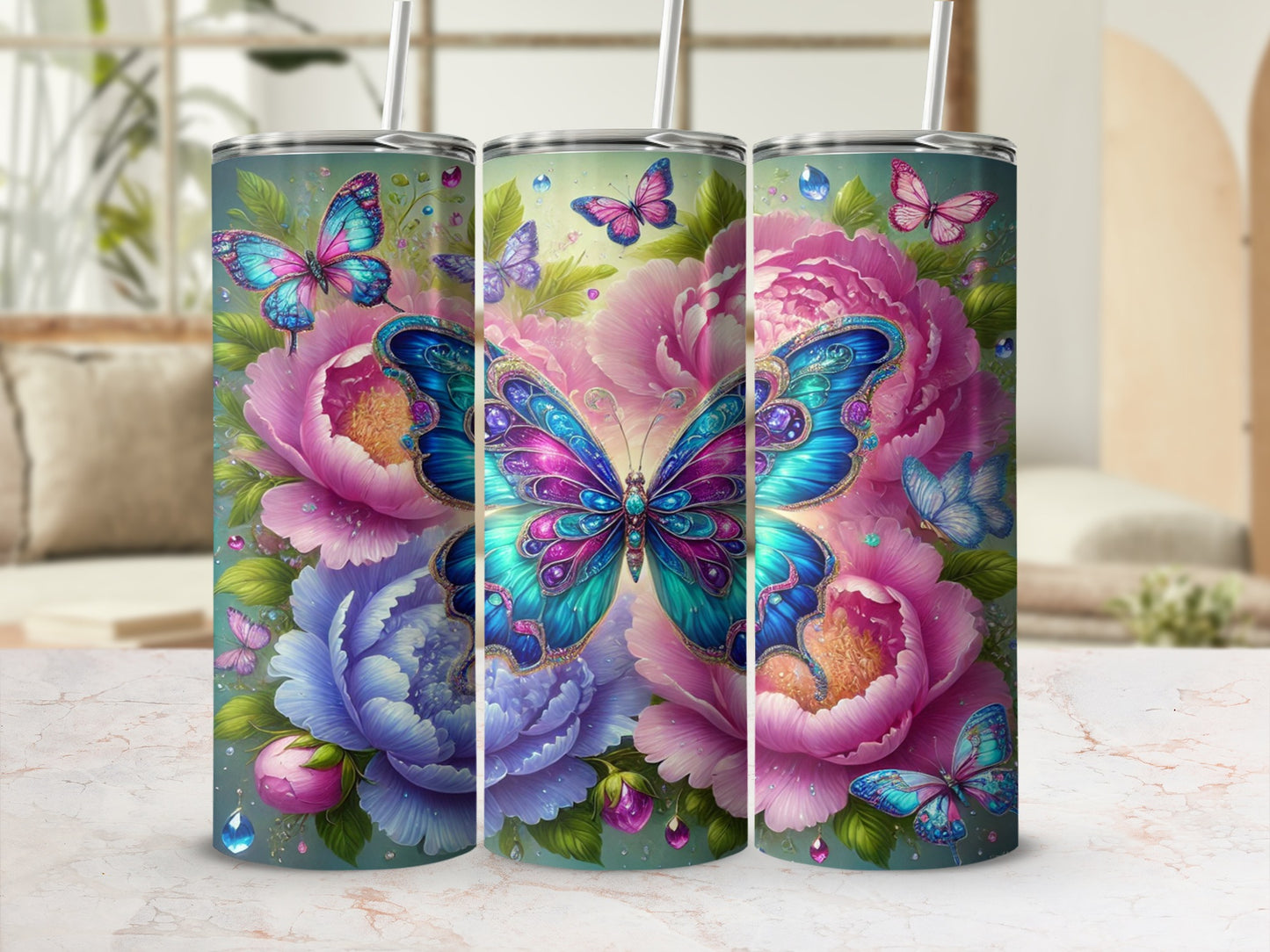 Stunning Floral Butterfly Luxury Tumbler Perfect Gift