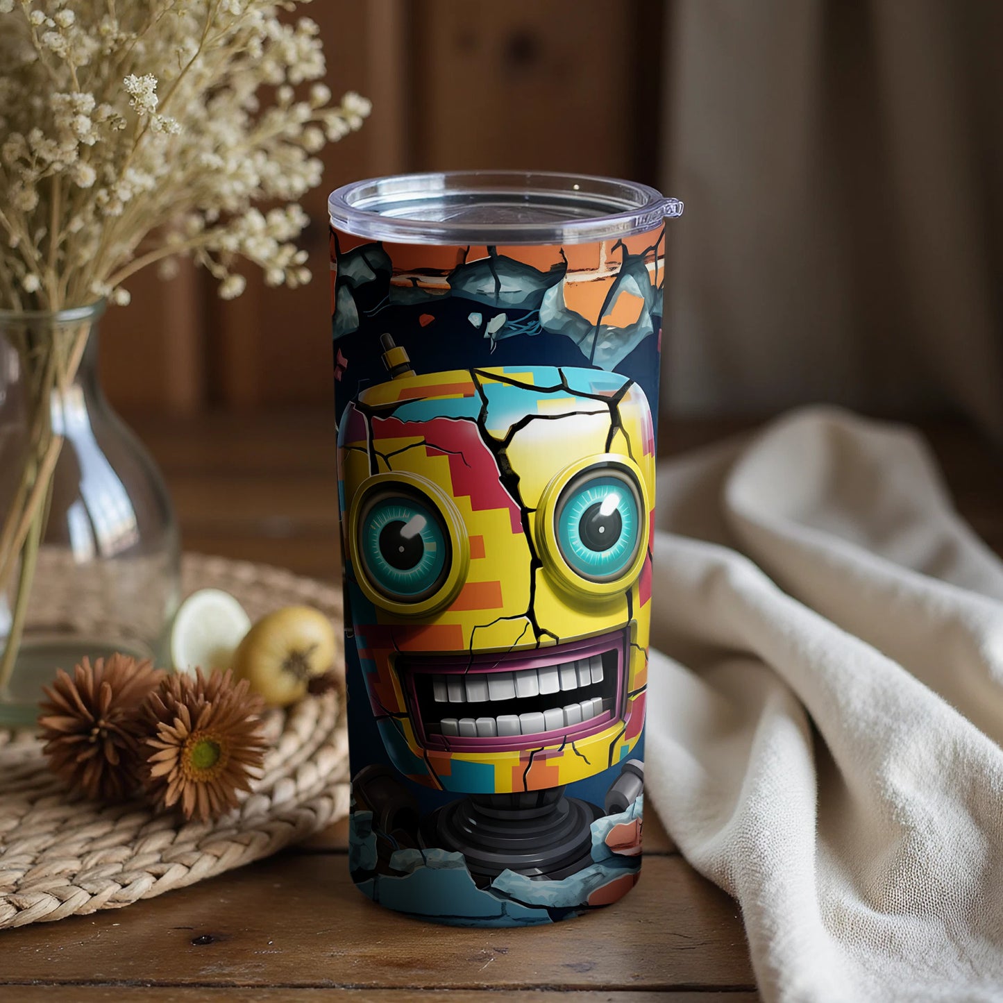 Colorful Robot Face Design Tumbler Product
