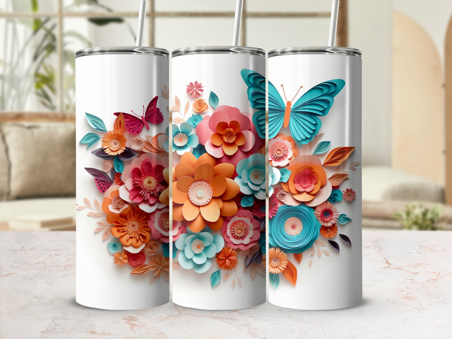 Butterfly and Floral Fantasy Design Tumbler Product