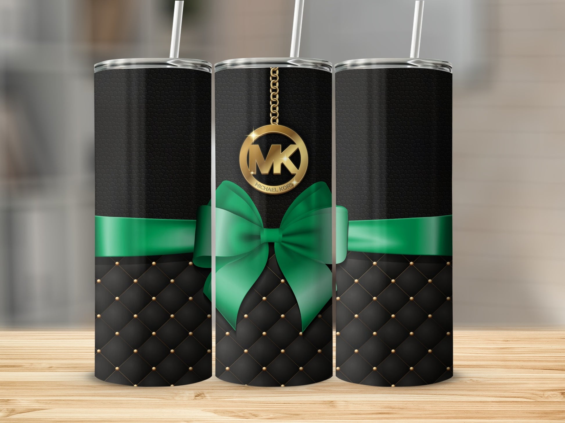 Elegant Black and Green Bow Design Tumbler