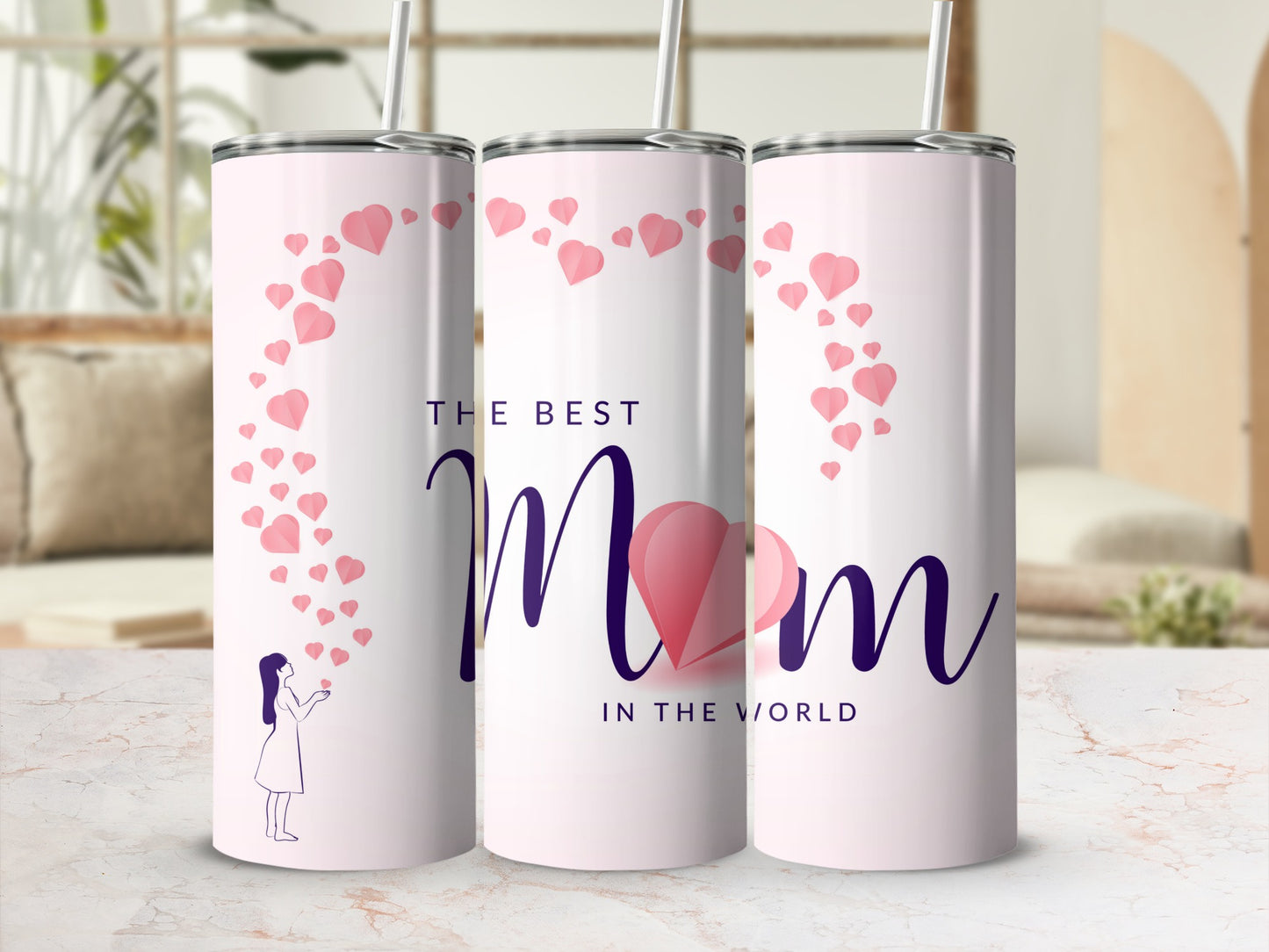 The Best Mom in the World Heart Design Tumbler