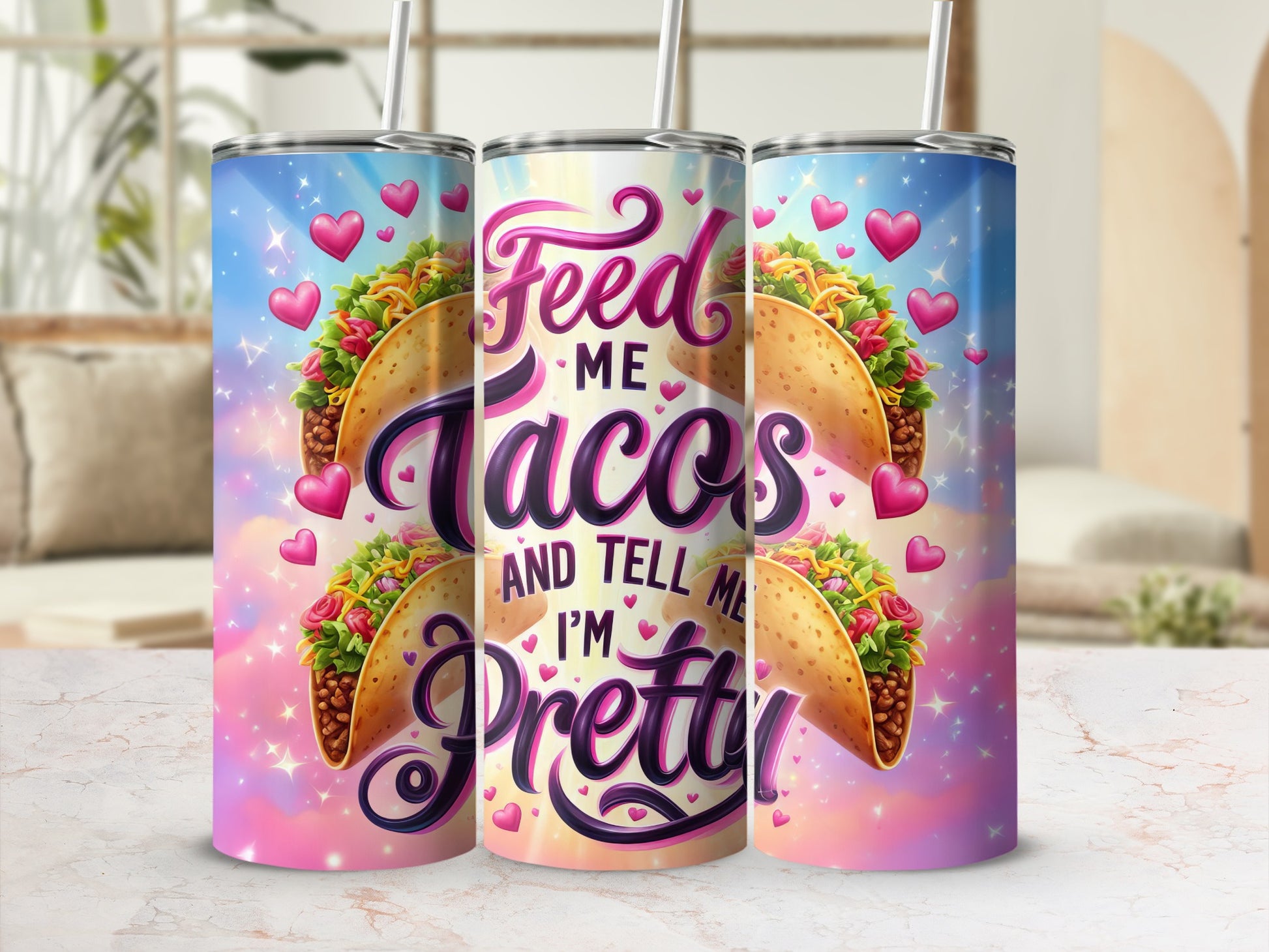 Feed Me Tacos AND TELL ME I'M Pretty Heart Design product type
Tacos
Hearts
Pretty
Tumbler
Drinkware
Funny
Quote
Foodie
Gift
Unique
Beverage
Sparkle
Pink
Blue
Purple
Cute
Kitchen
Accessory
Statement
Taco lover