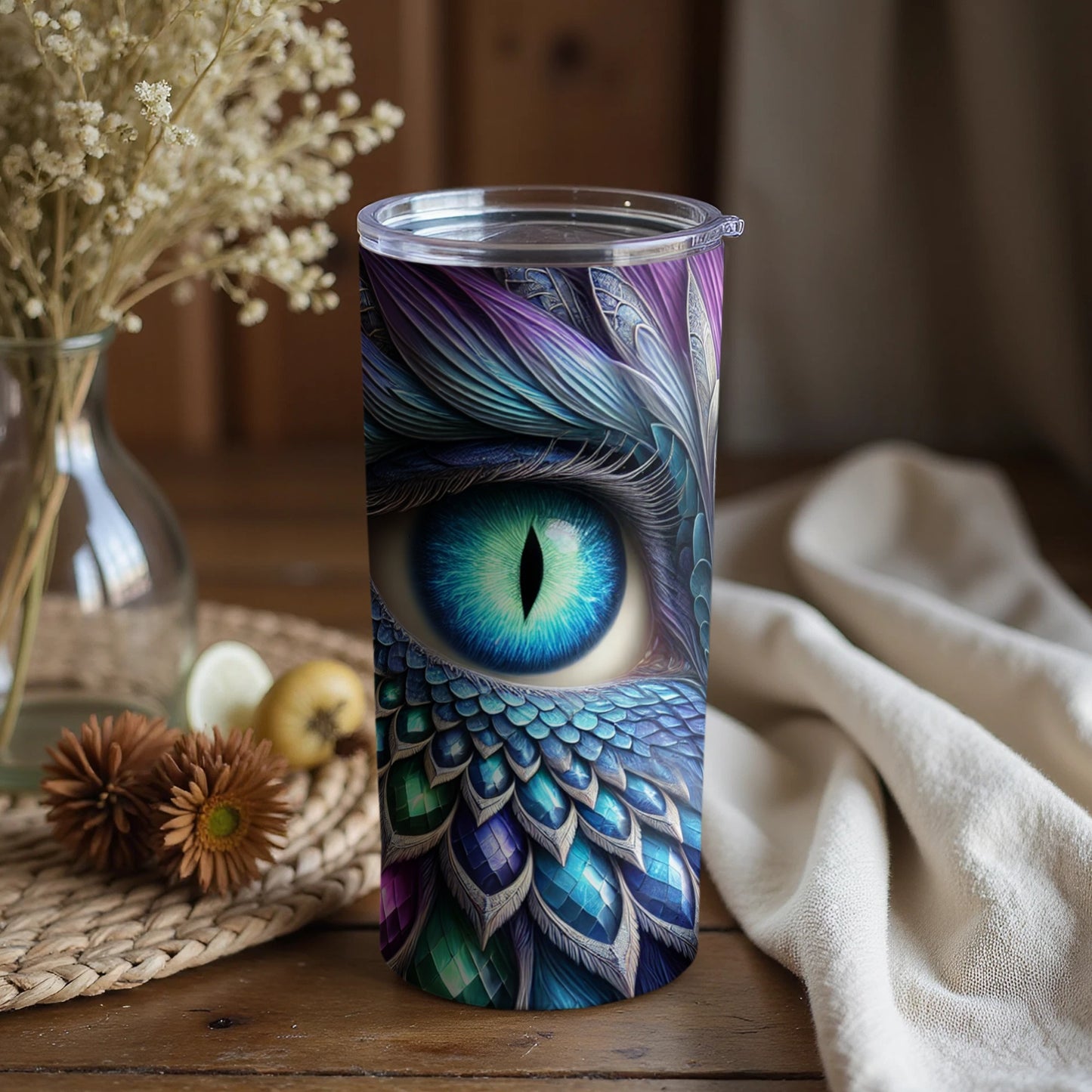 Mesmerizing Blue Green Eye Feather Design Tumbler