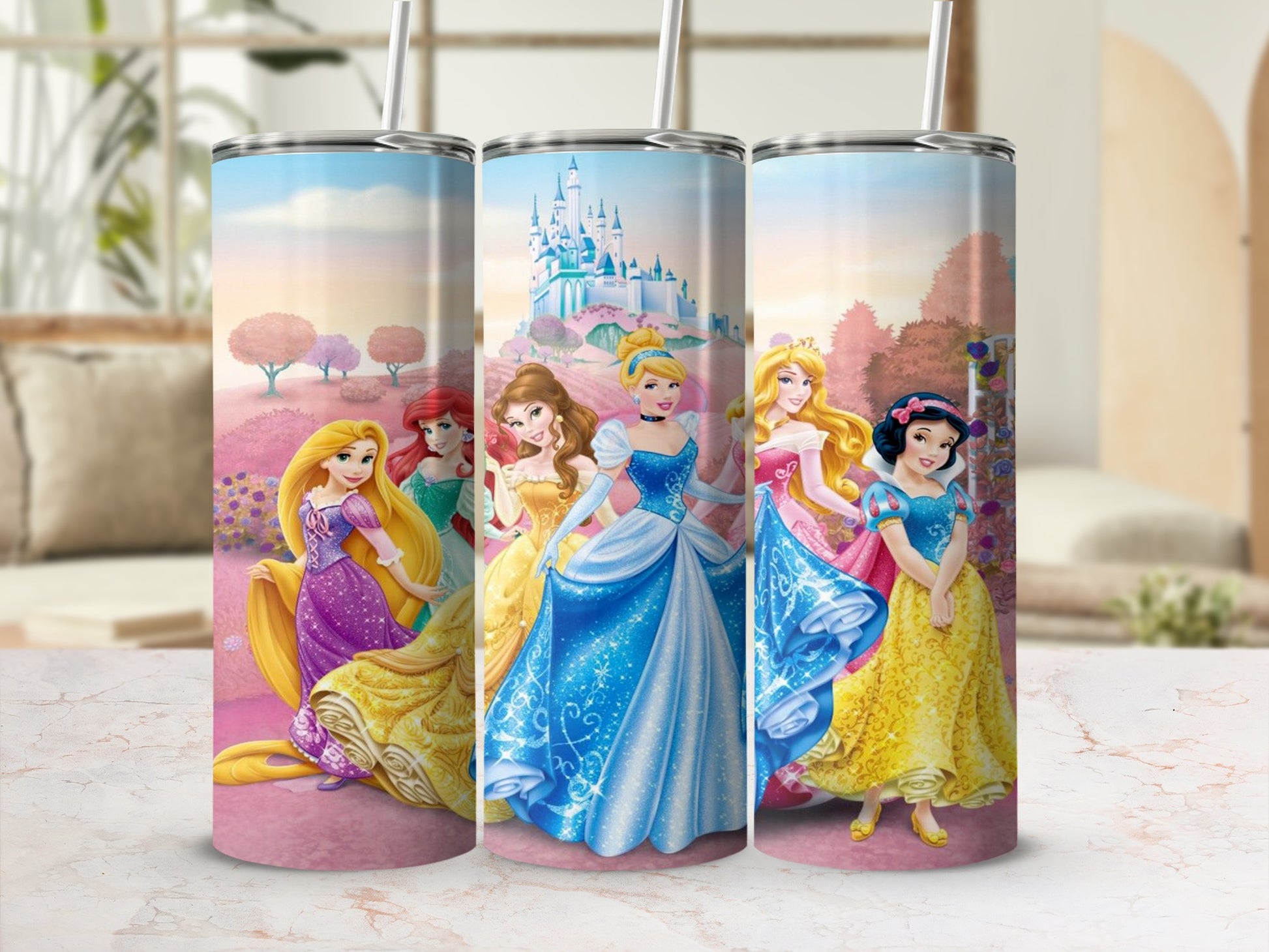 Beautiful Princess Castle Theme Insulated Tumbler Set