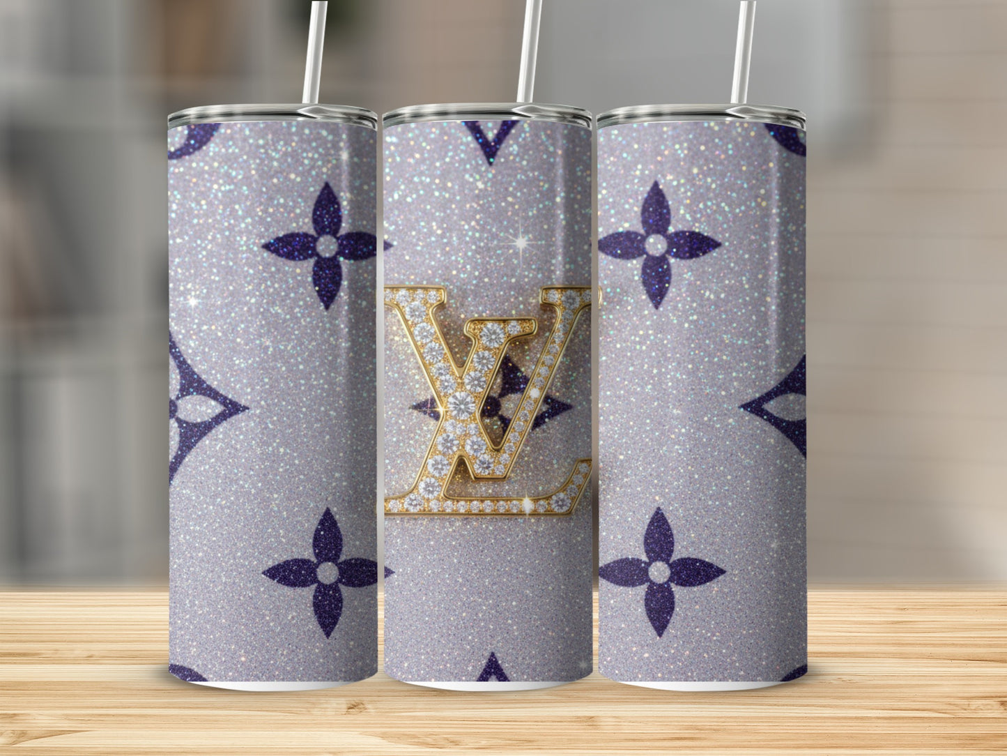 Glittering LV Logo With Floral Pattern Tumblers