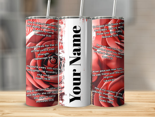 Personalized Religious Quotes with Red Roses Drink Tumbler