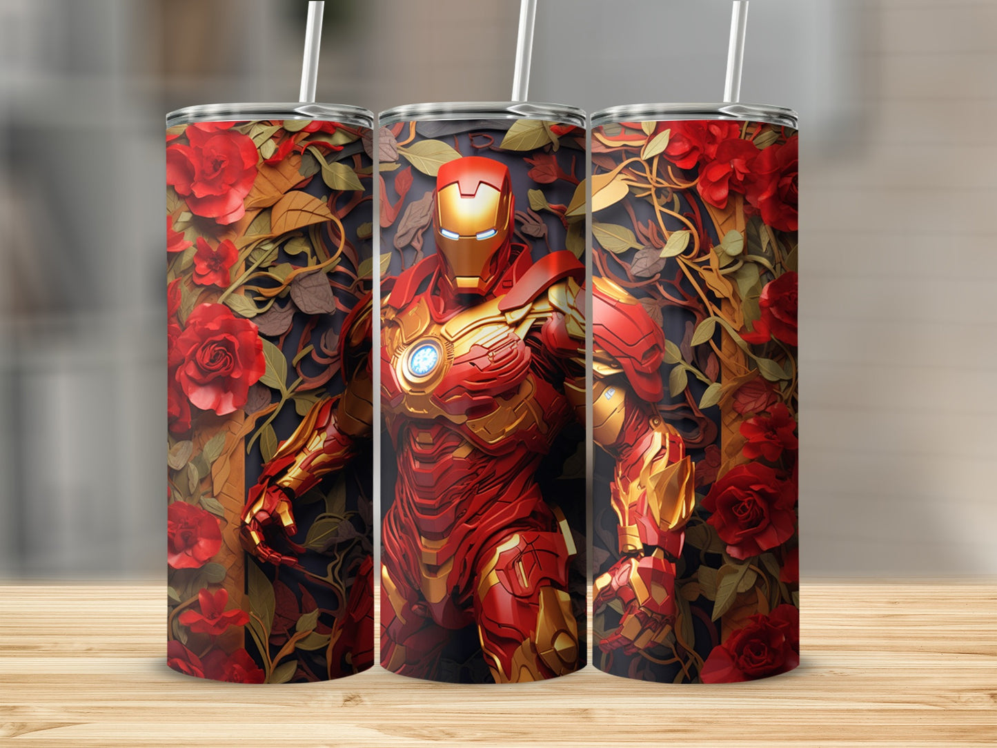 Iron Man with Floral Background Tumbler Product