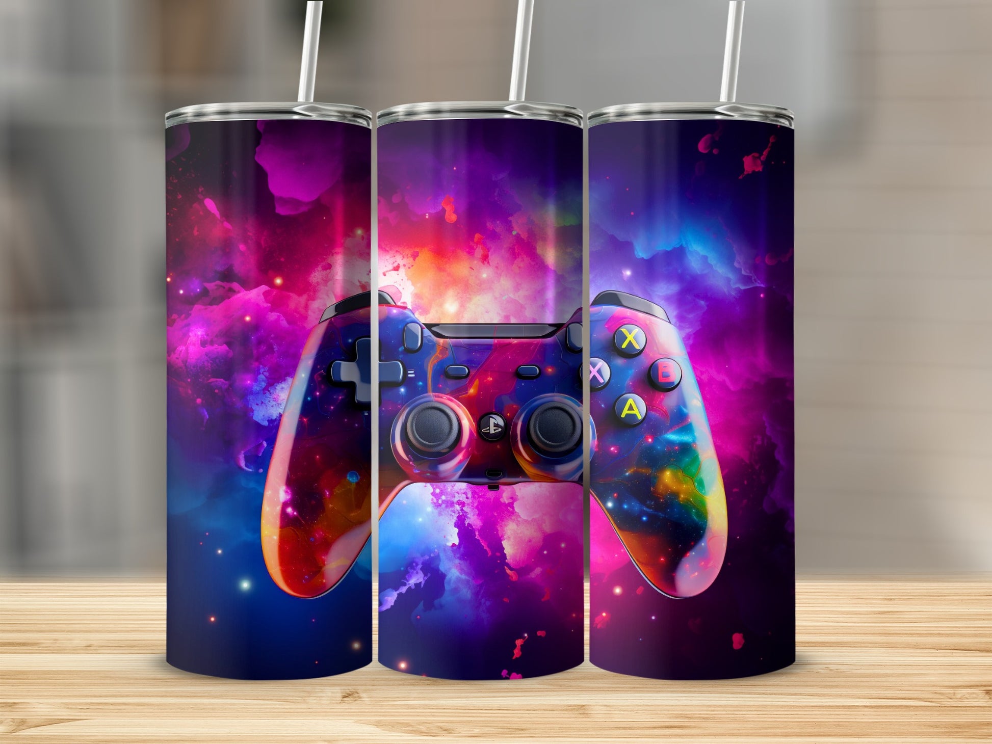 Colorful Video Game Controller Space-Themed Tumbler