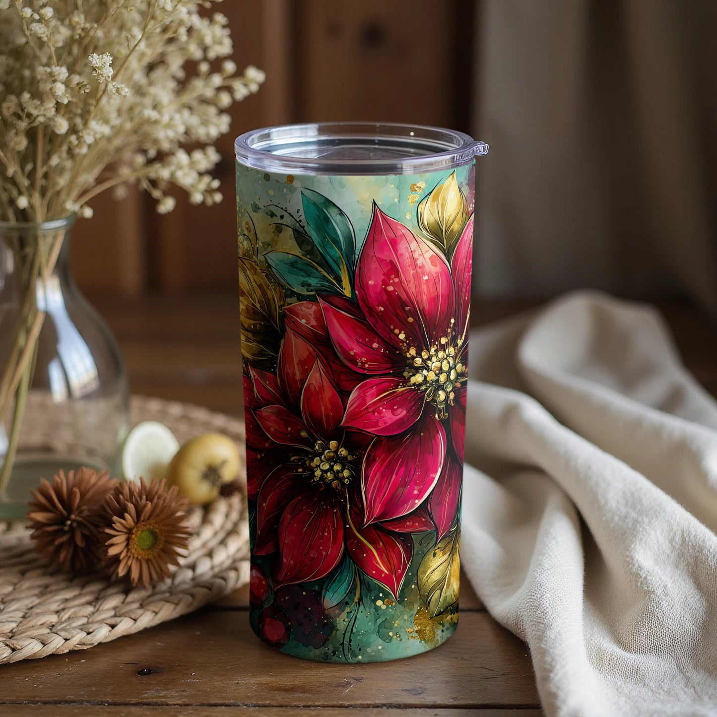 Vibrant Floral Design Tumbler with Lid for Drinks