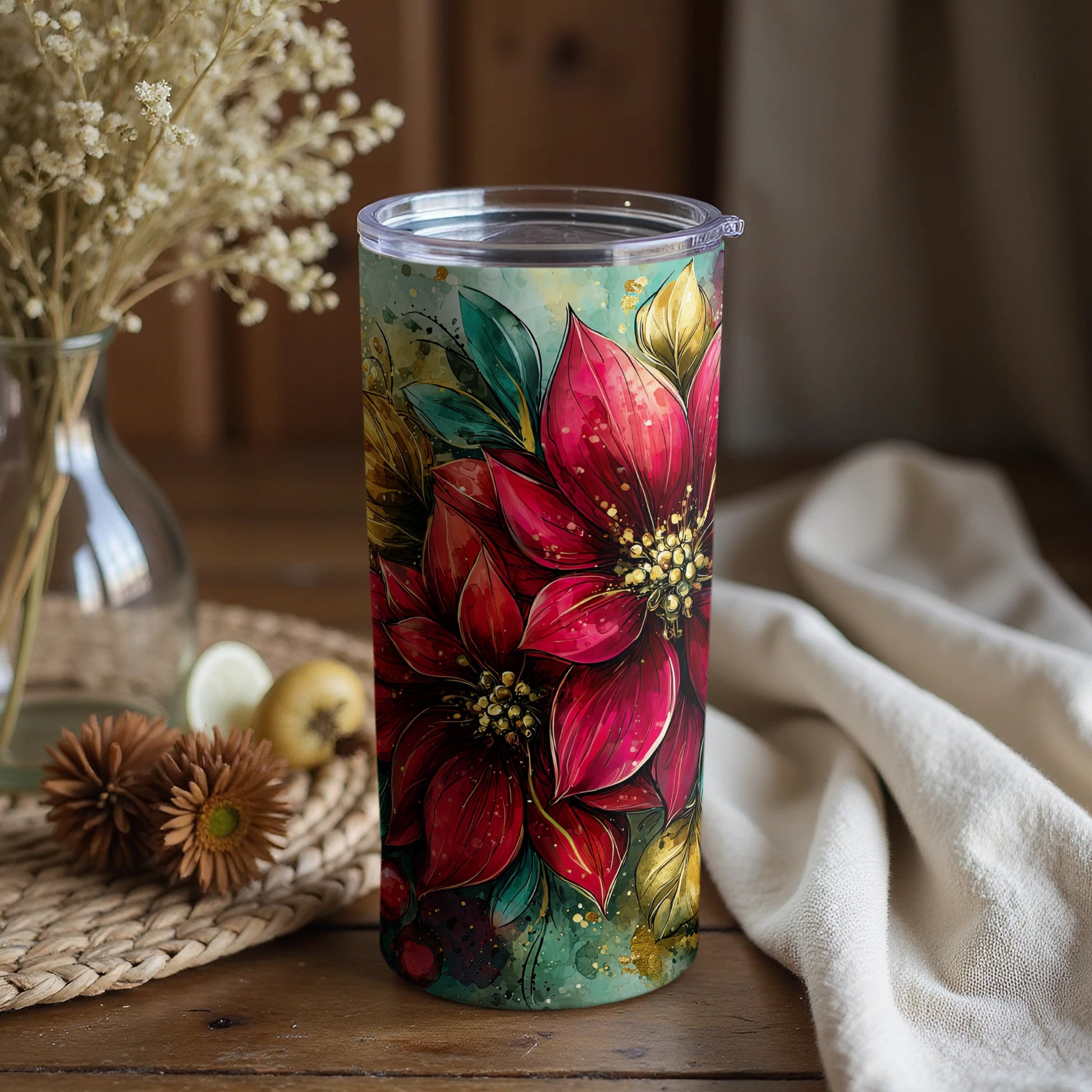 Vibrant Floral Design Tumbler with Lid for Drinks