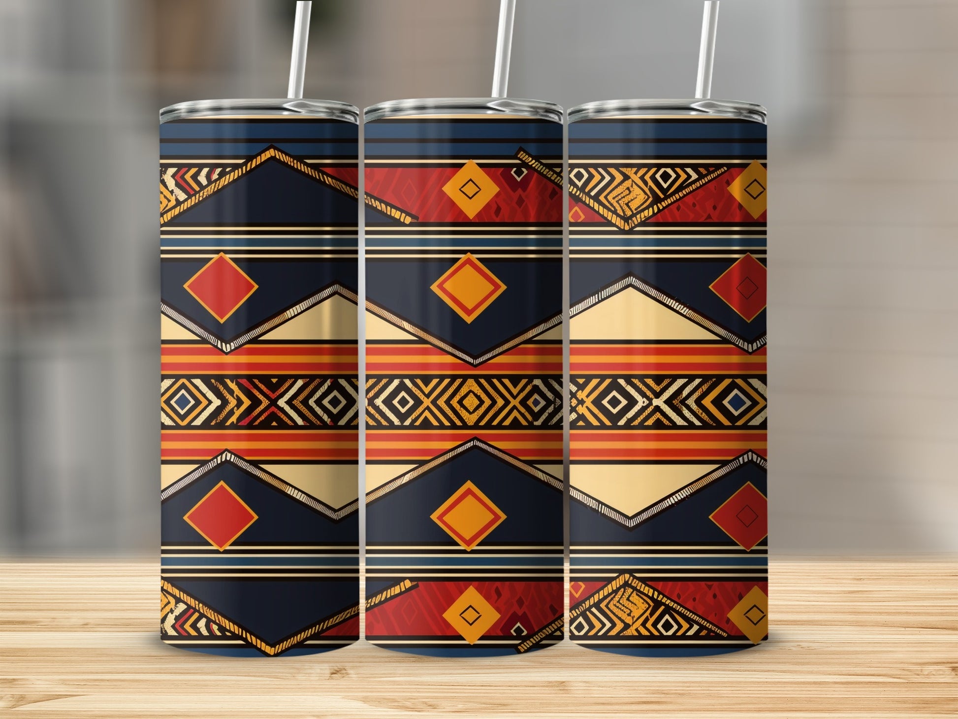 Tribal Geometric Pattern Insulated Tumbler Flask