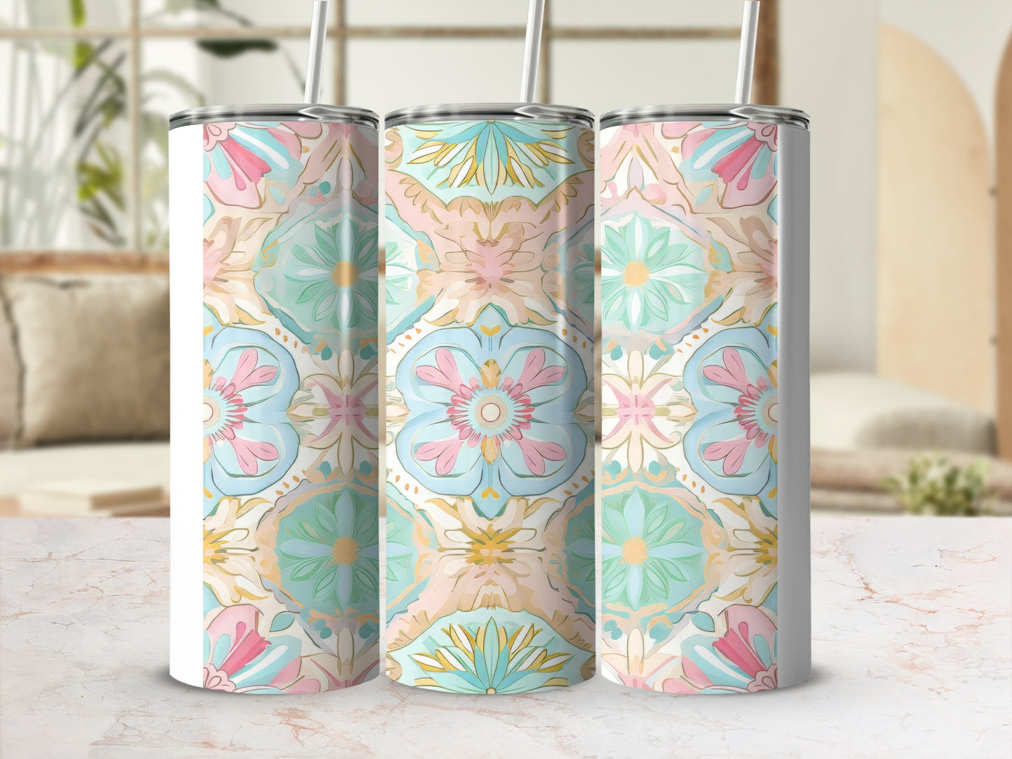 Floral Pattern Insulated Tumbler for Beverages