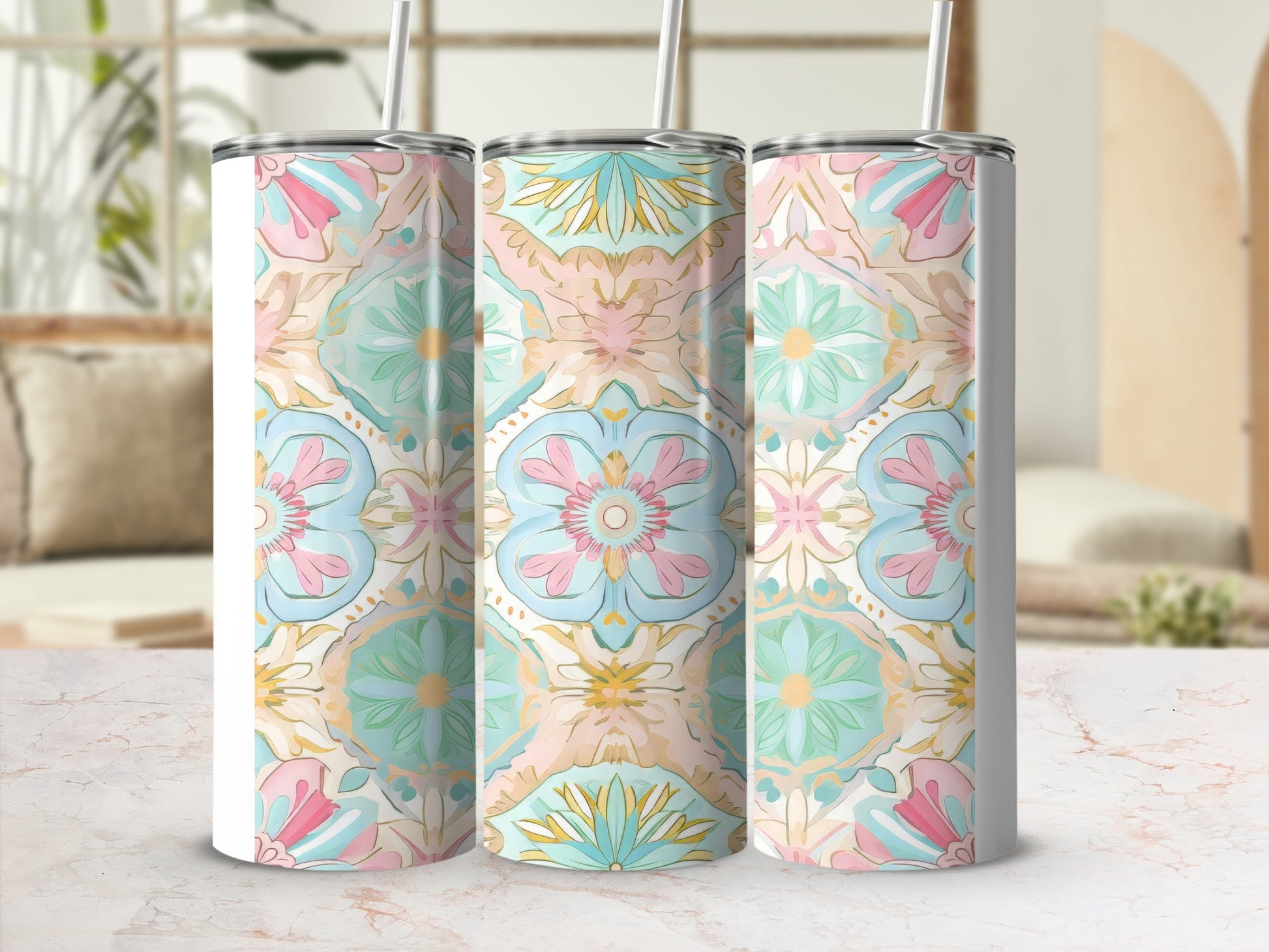 Floral Pattern Insulated Tumbler for Beverages