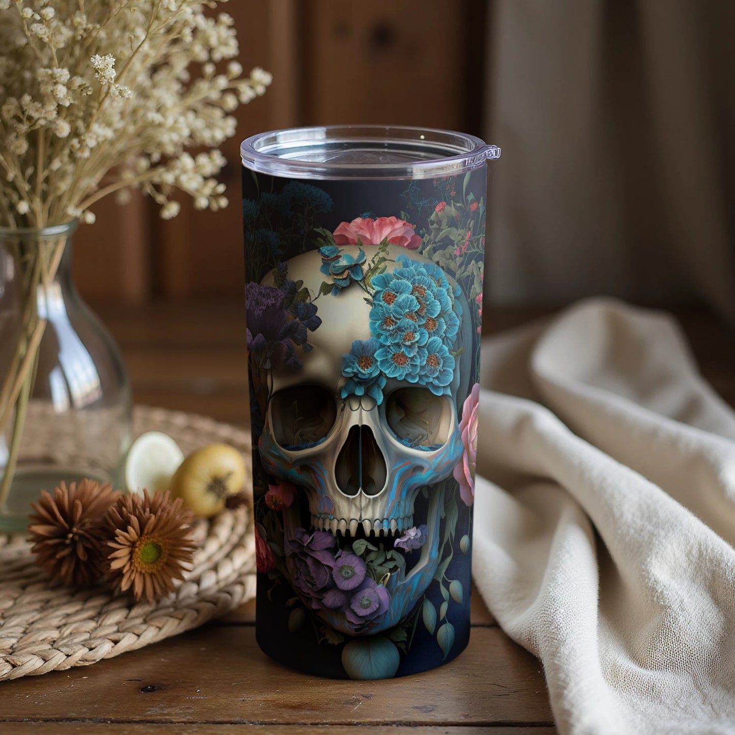 Floral Skull Artistic Dark Tumbler for Daily Use