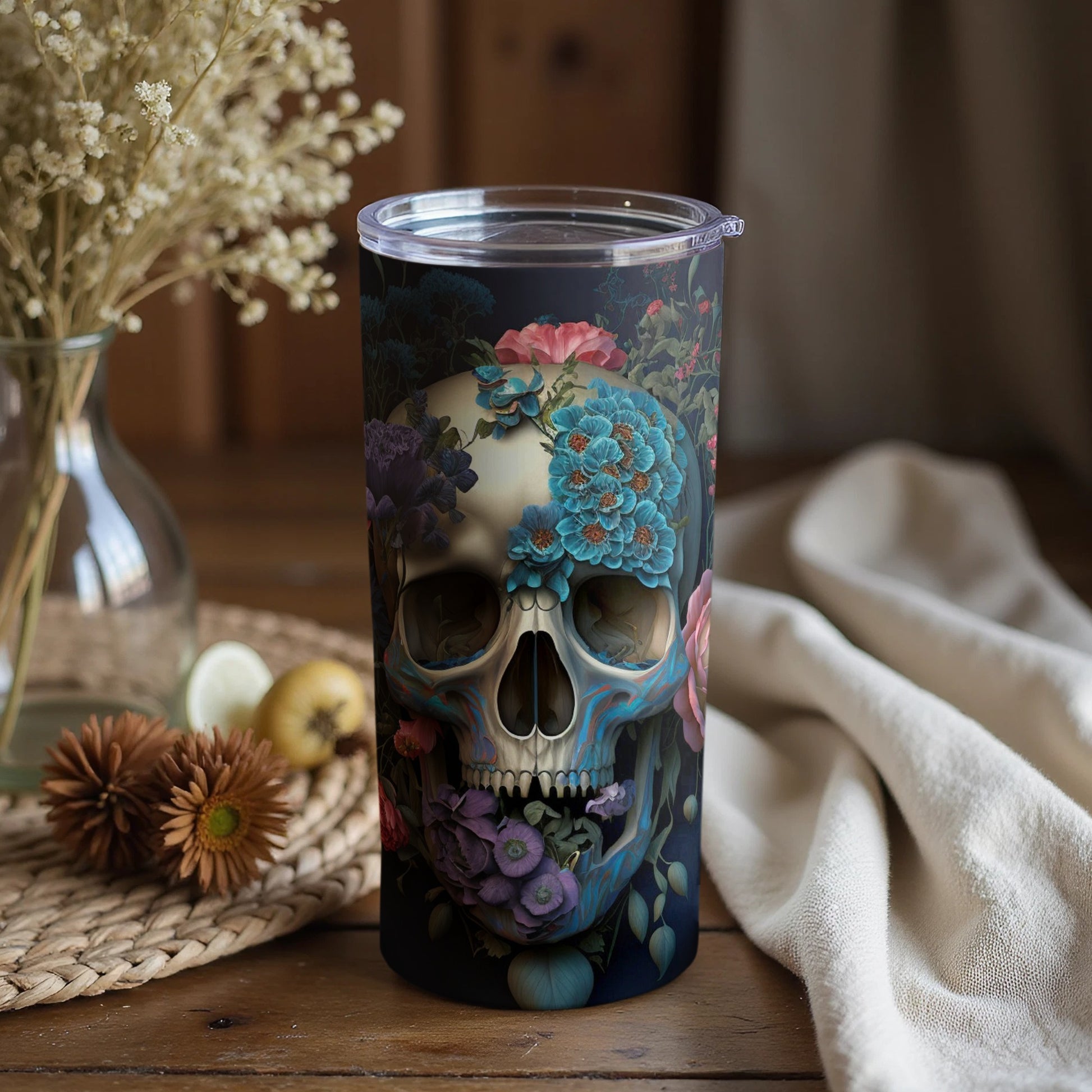 Floral Skull Artistic Dark Tumbler for Daily Use
