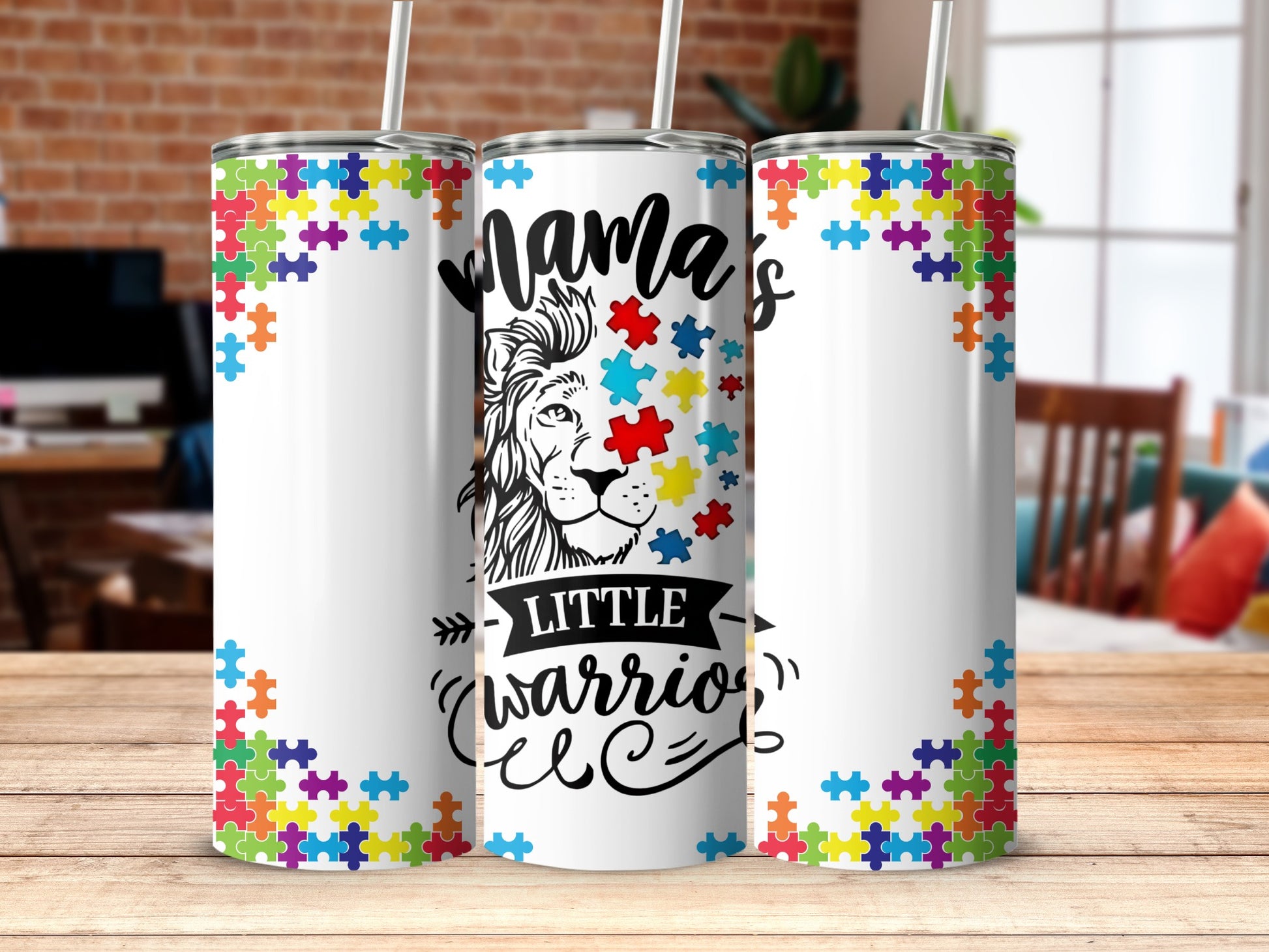 Mamas Little Warrior Lion Puzzle Tumbler Cup
