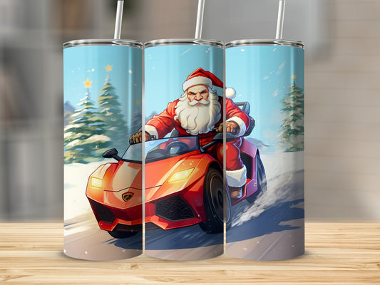 Santa Driving Red Sports Car Christmas Tumbler