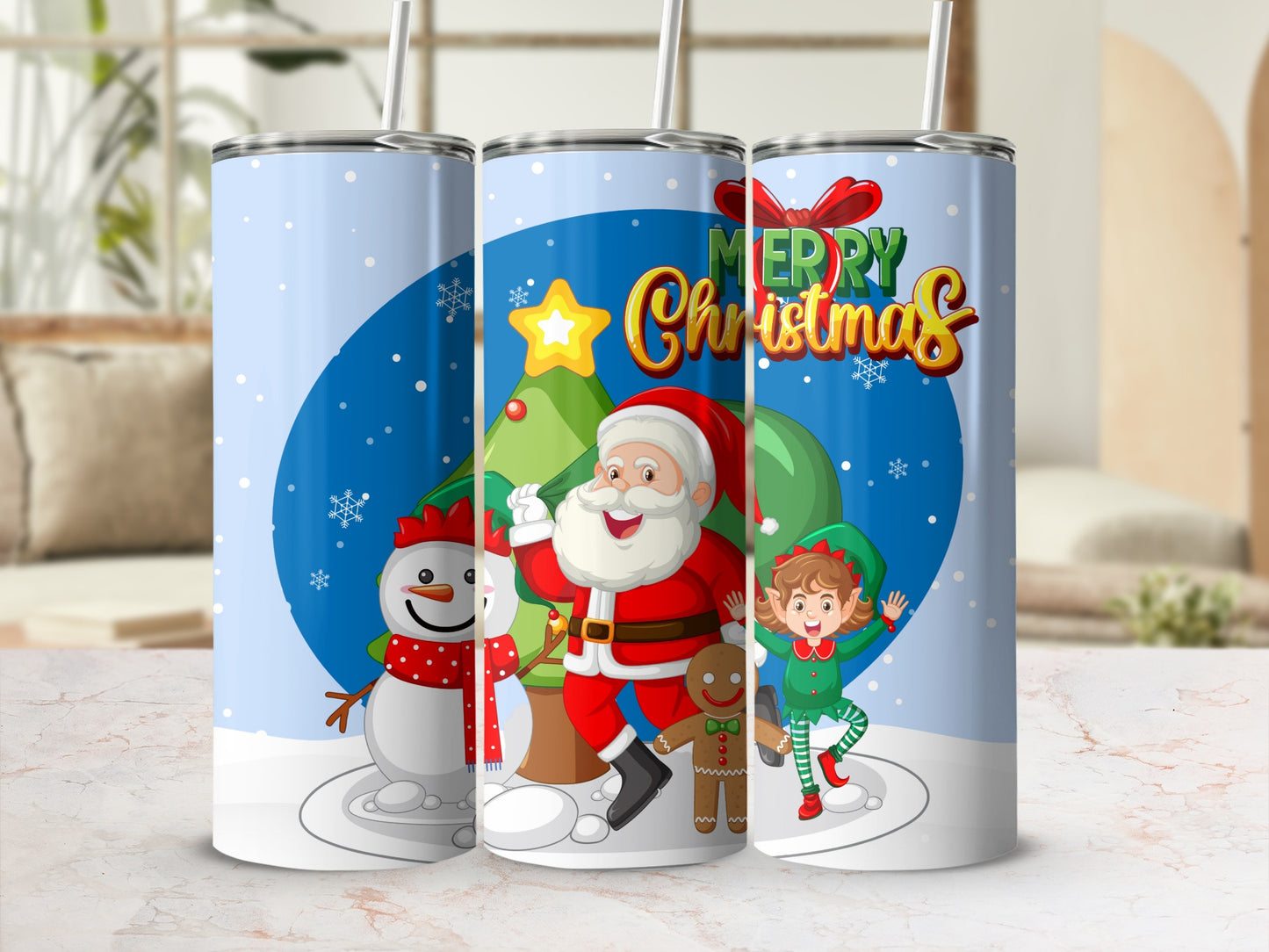 Festive Christmas Santa and Friends Tumbler Design