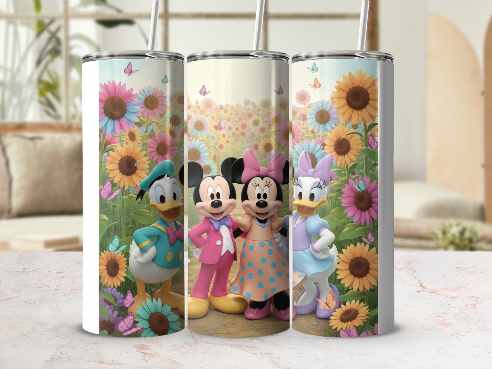 Adorable Disney Characters Sunflower Theme Tumbler