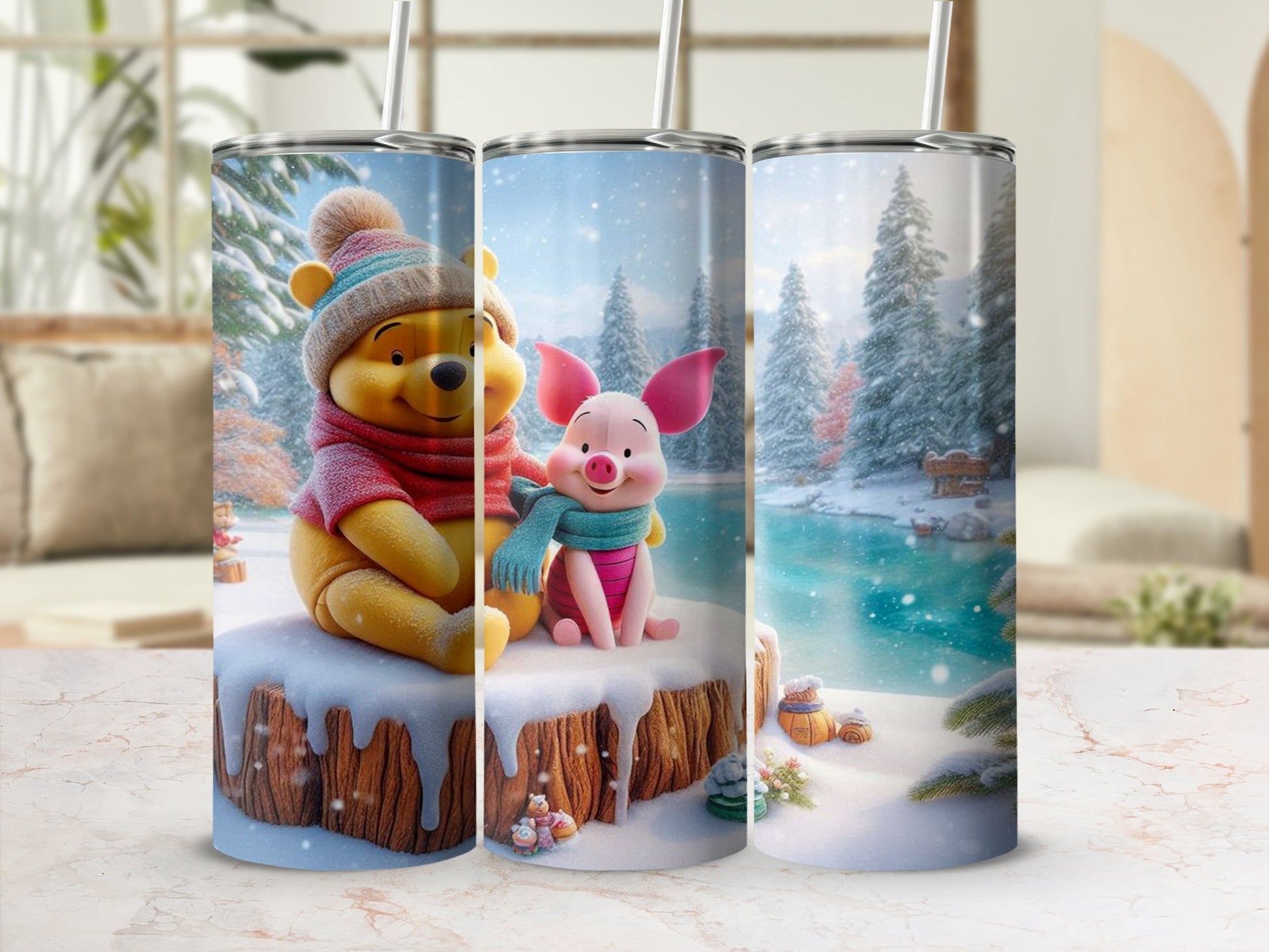 Winnie the Pooh and Piglet Winter Wonderland tumbler