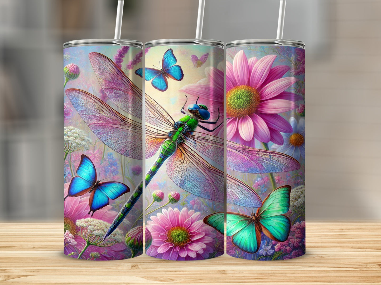 Beautiful Dragonfly and Butterfly Tumbler Cup