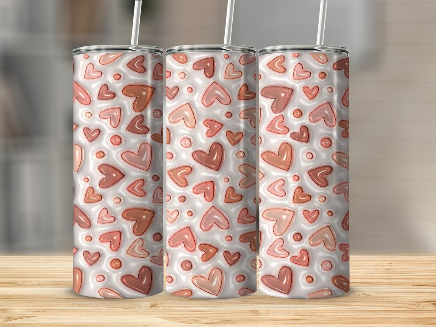 Heart Patterned Stainless Steel Tumbler with Straw