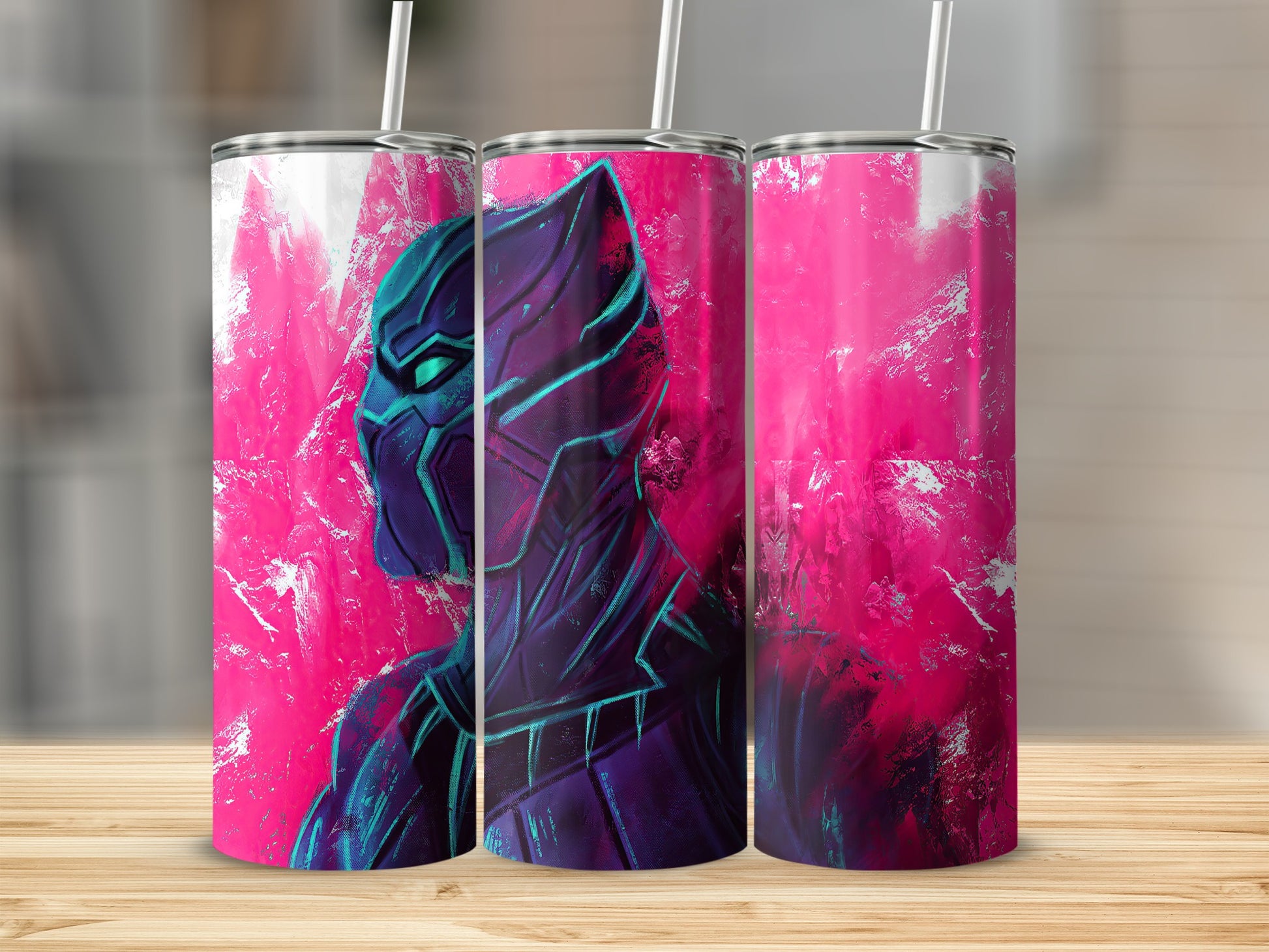 Glowing Black Panther Mask Vivid Pink Texture Tumbler product type