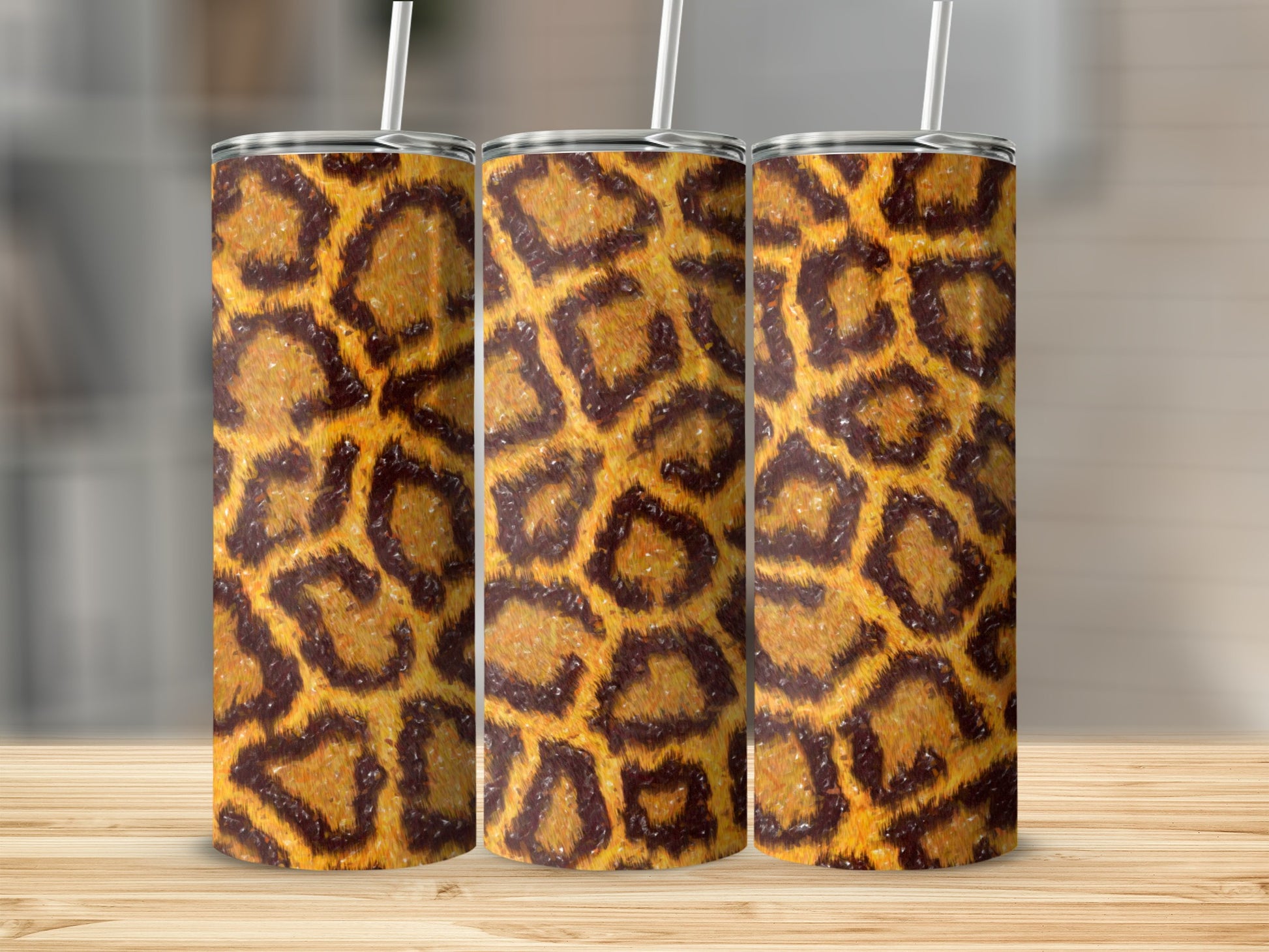 Leopard Print Tall Reusable Tumbler with Straw