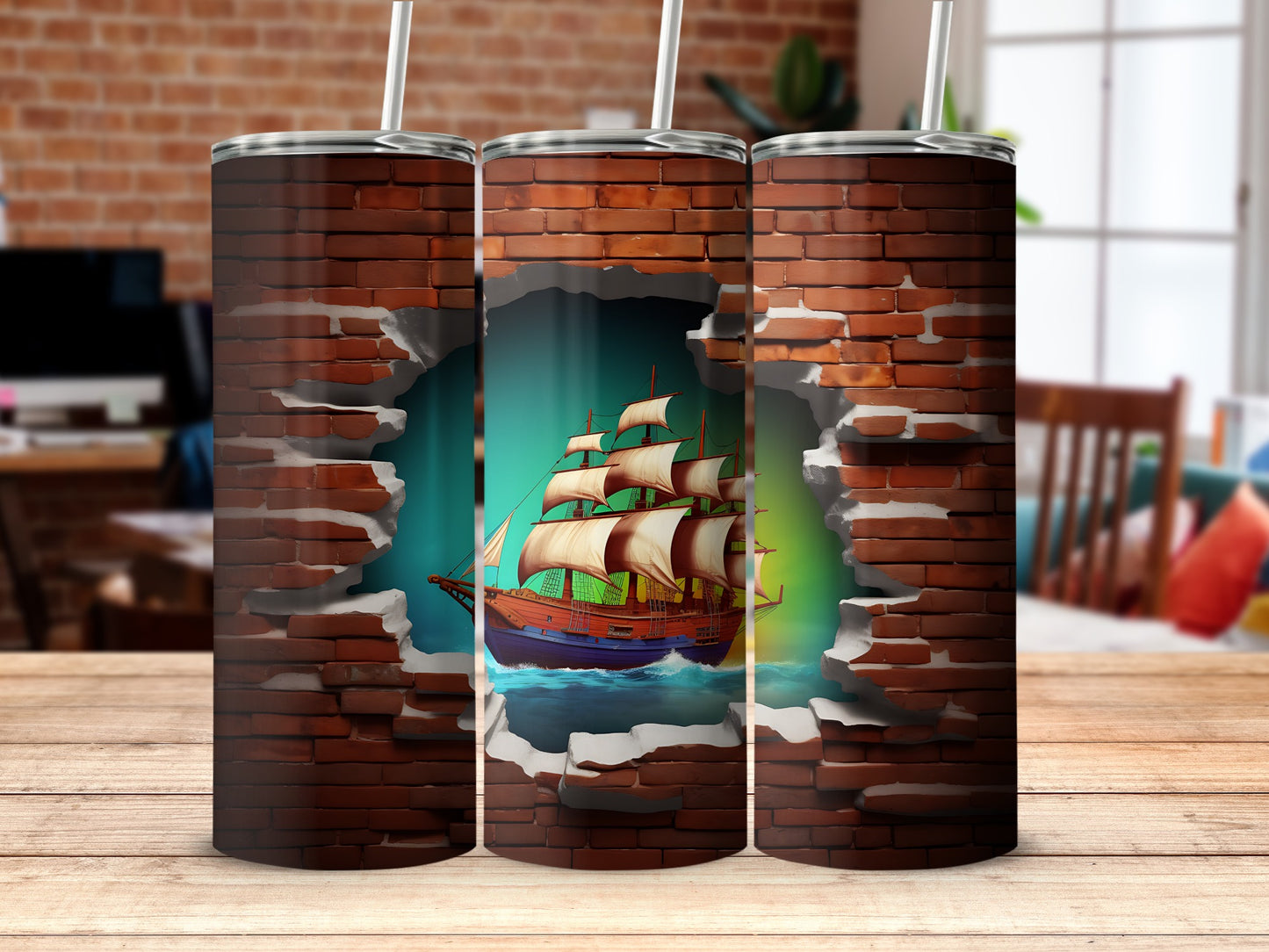 Brick Wall Ship Ocean Art Insulated Tumbler product