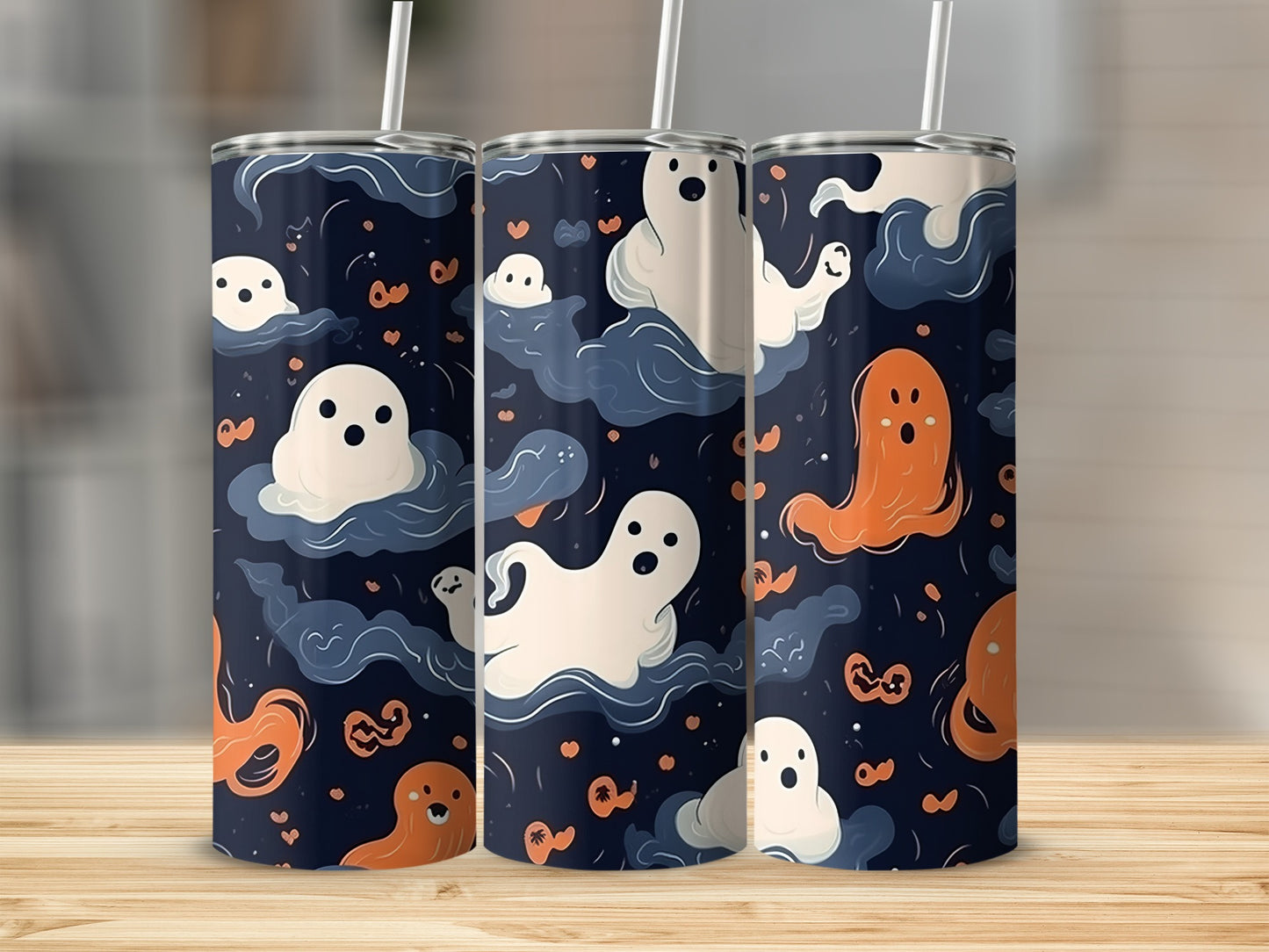 Cute Halloween Ghosts and Pumpkins Tumbler Flask