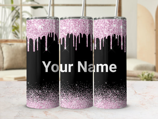 Personalized Glitter Drip Design Tumbler Elegant Flask