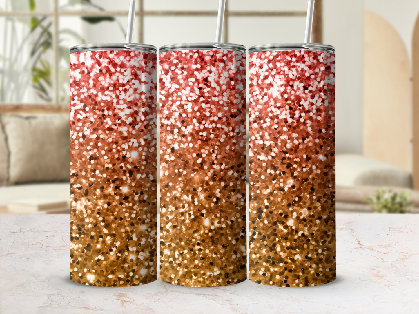 Brown and Red Glitter Ombré Pattern Tumblers Product