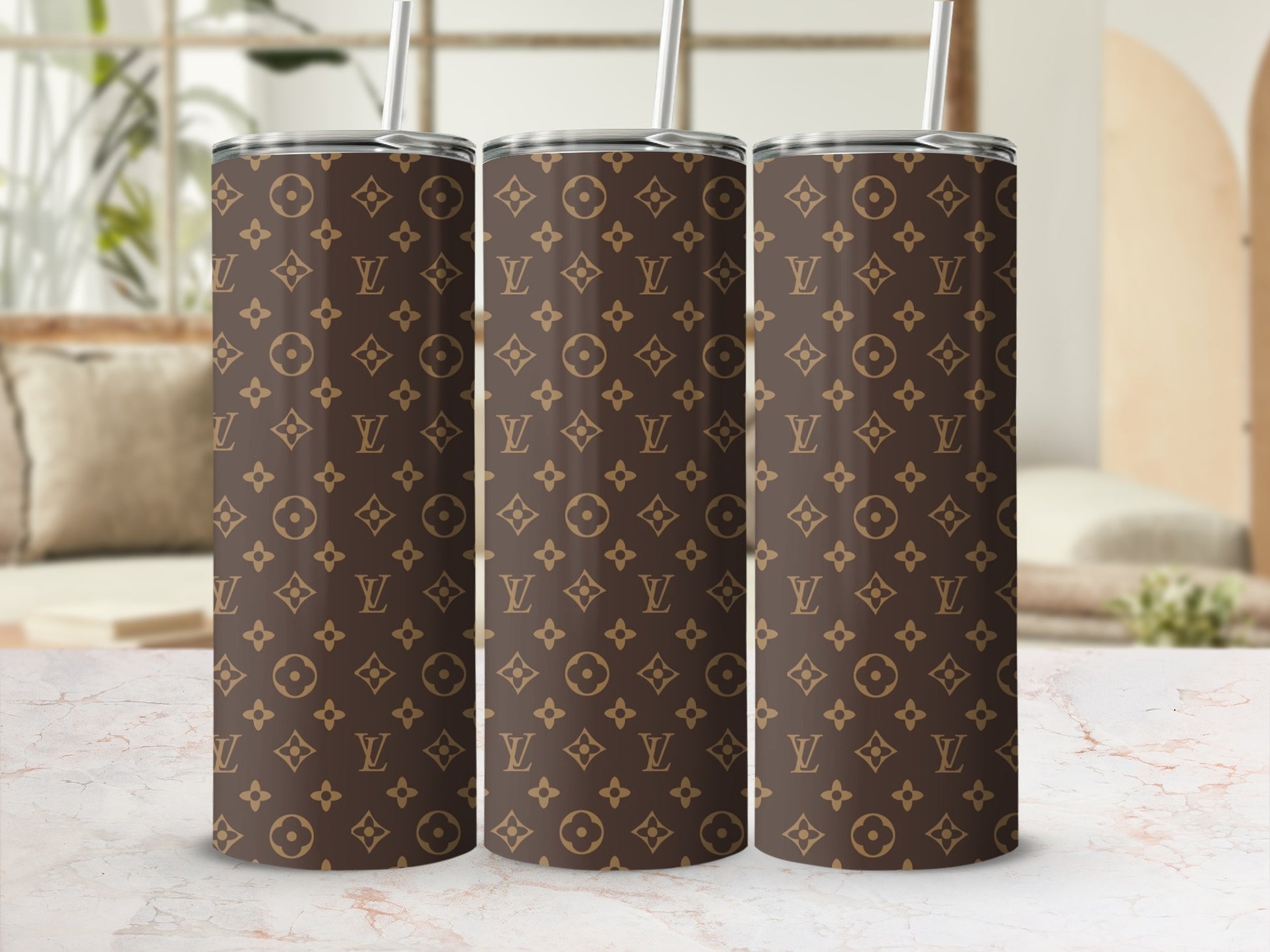 Stylish Brown Monogram Pattern Insulated Tumbler