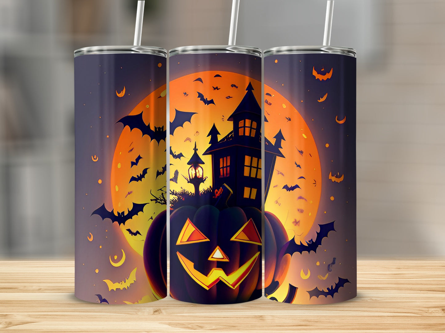 Spooky Halloween Tumblers with Haunted House Design
