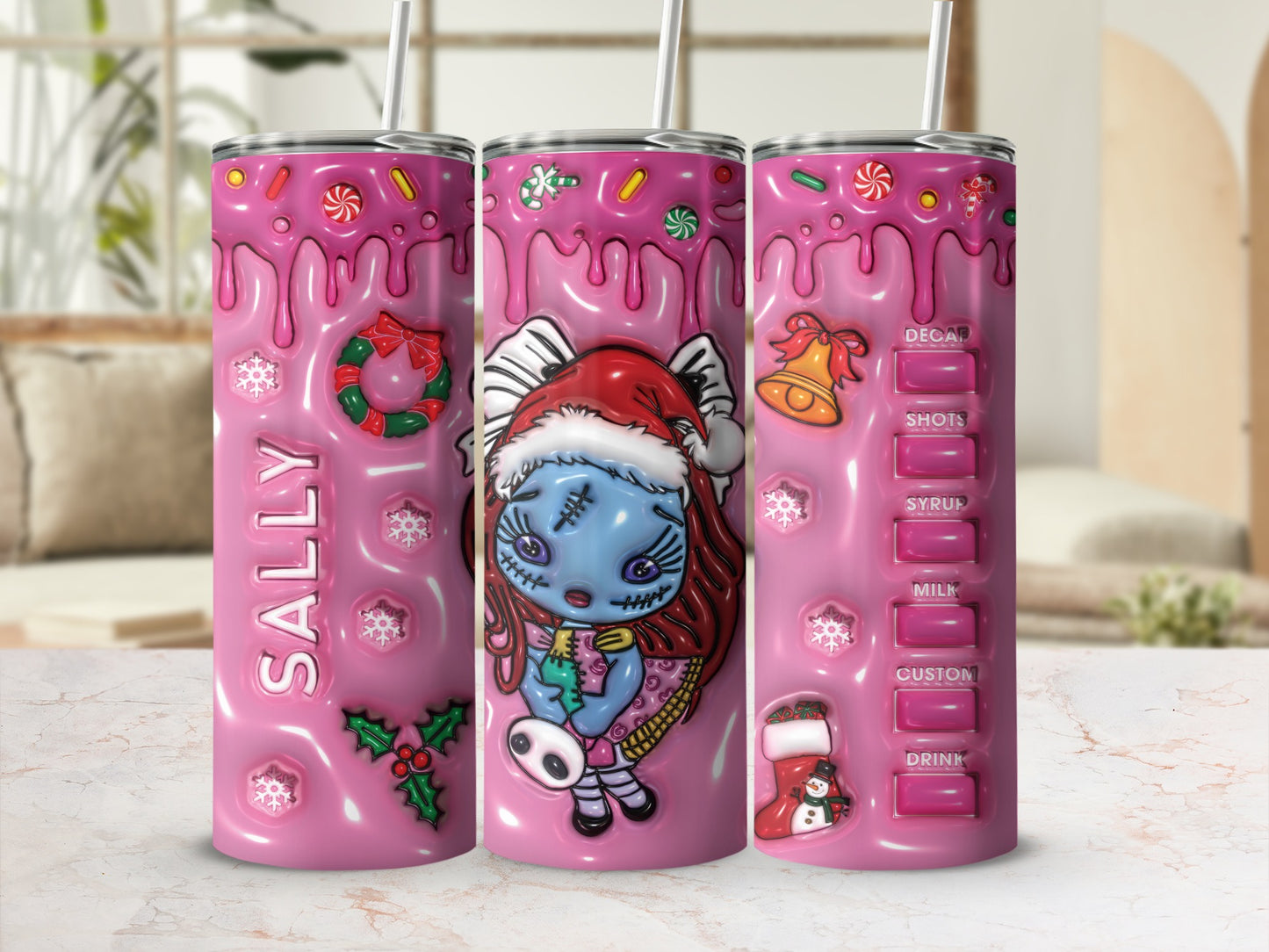 Sally Nightmare Before Christmas Pink Drip Tumblers
